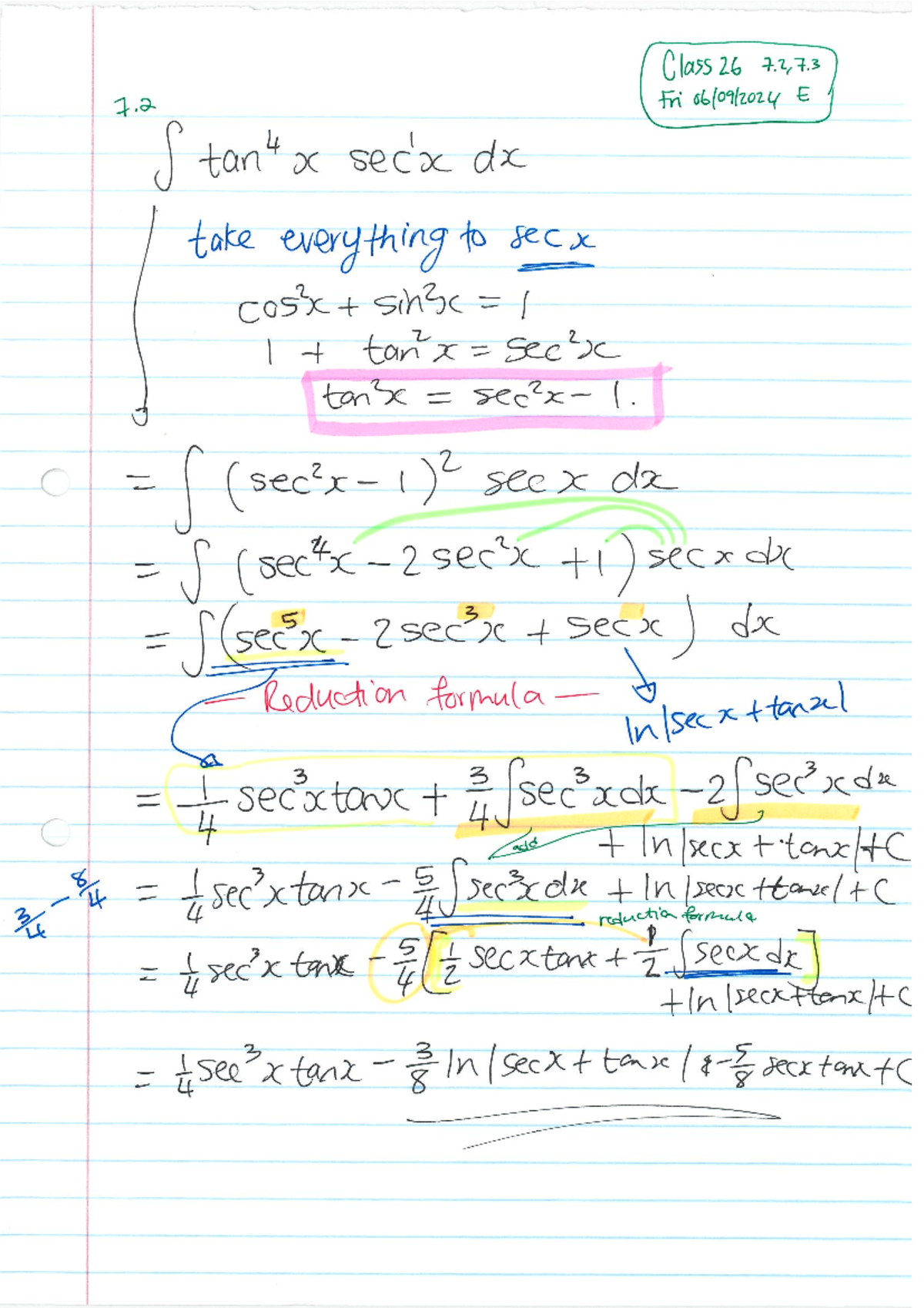 MTHS111E Class Notes: Integration Techniques & Reduction Formulas - Studocu