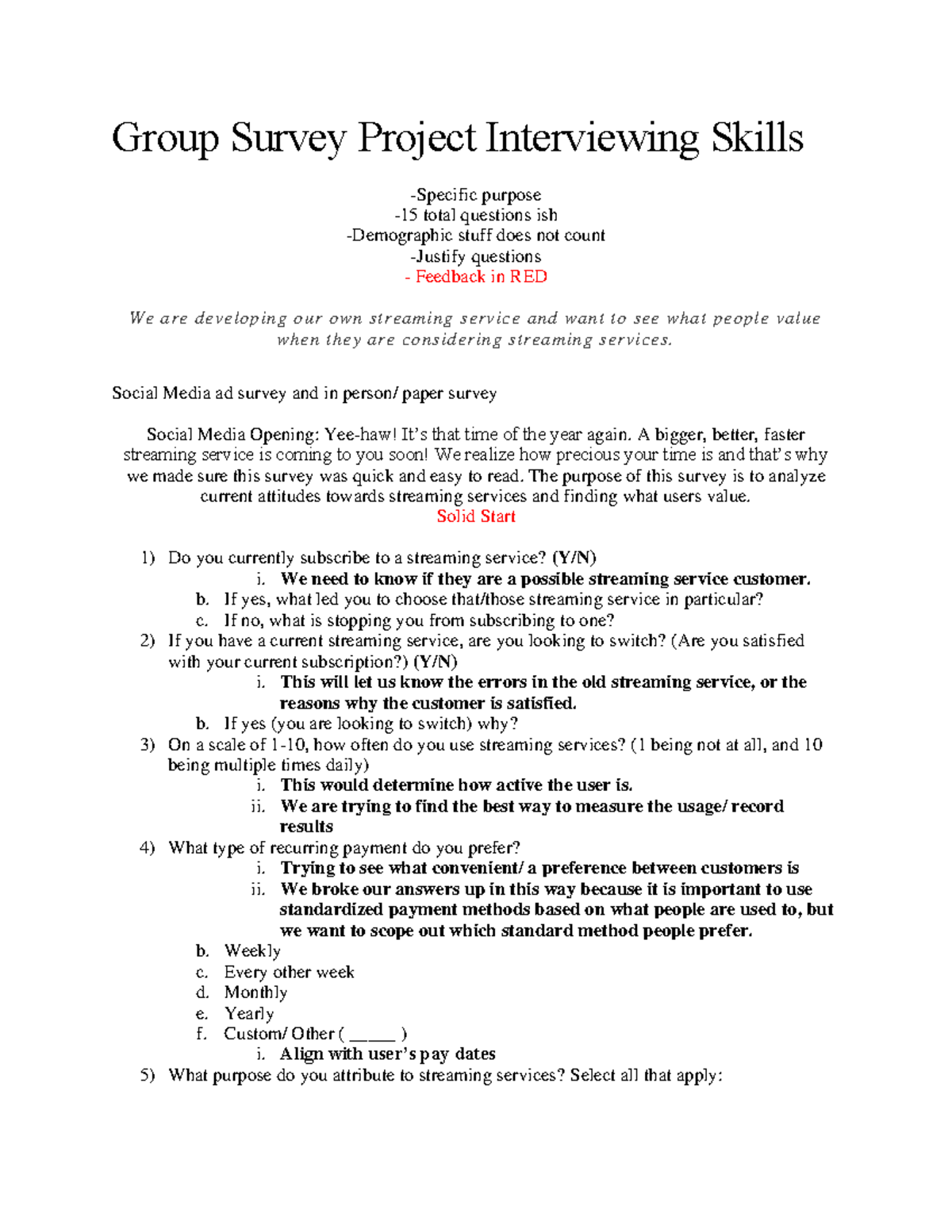 Group Survey Project Interviewing Skills 2 - Group Survey Project ...