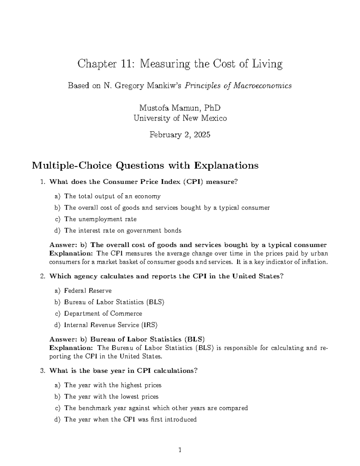 Chapter 11: Measuring Cost of Living with CPI - Mankiw Macro Notes ...