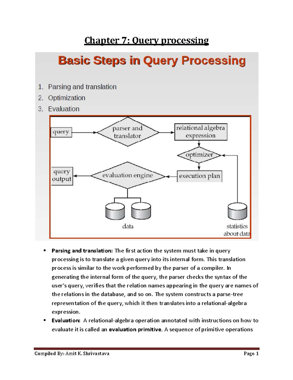 Ch 7: Query Processing - Parsing, Evaluation & Optimization - Studocu