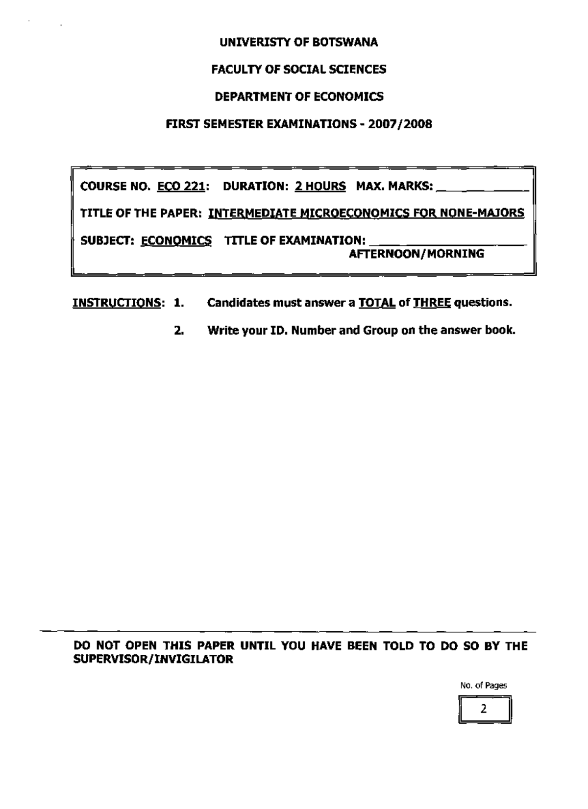 ECO 221: Intermediate Microeconomics Final Exam 2007 - Studocu