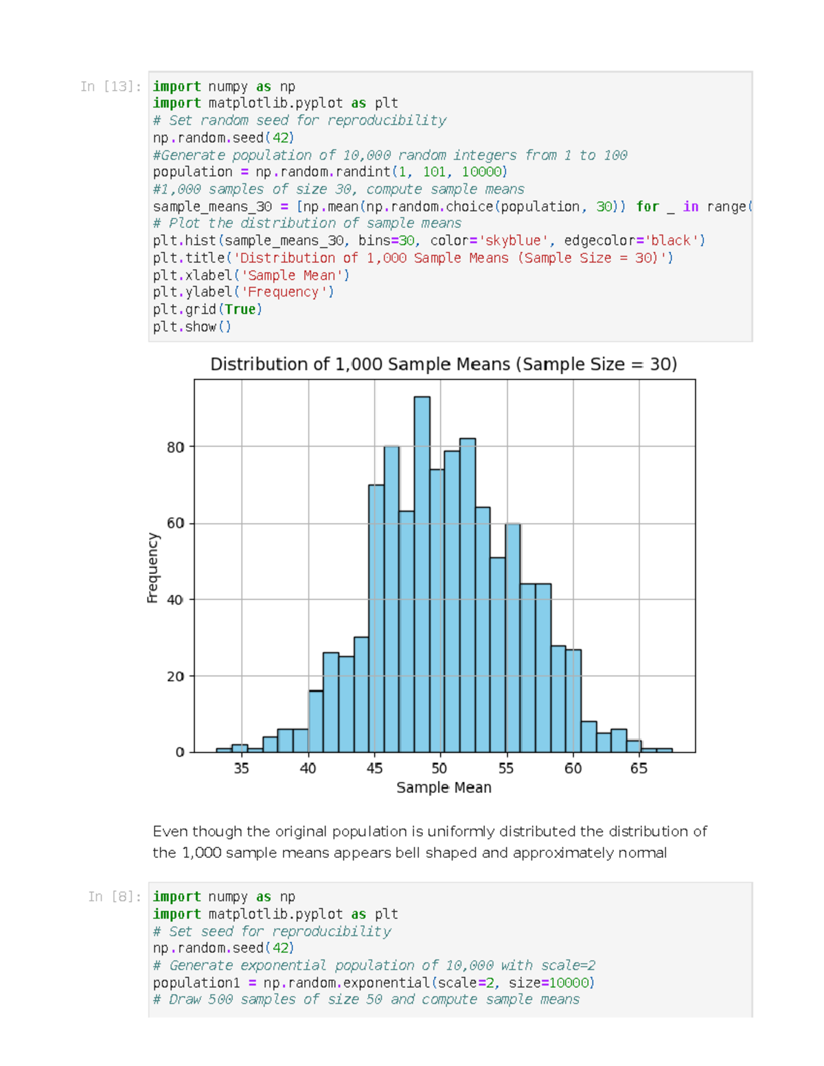 Quiz - Sample Means Distribution Analysis in Python - Studocu