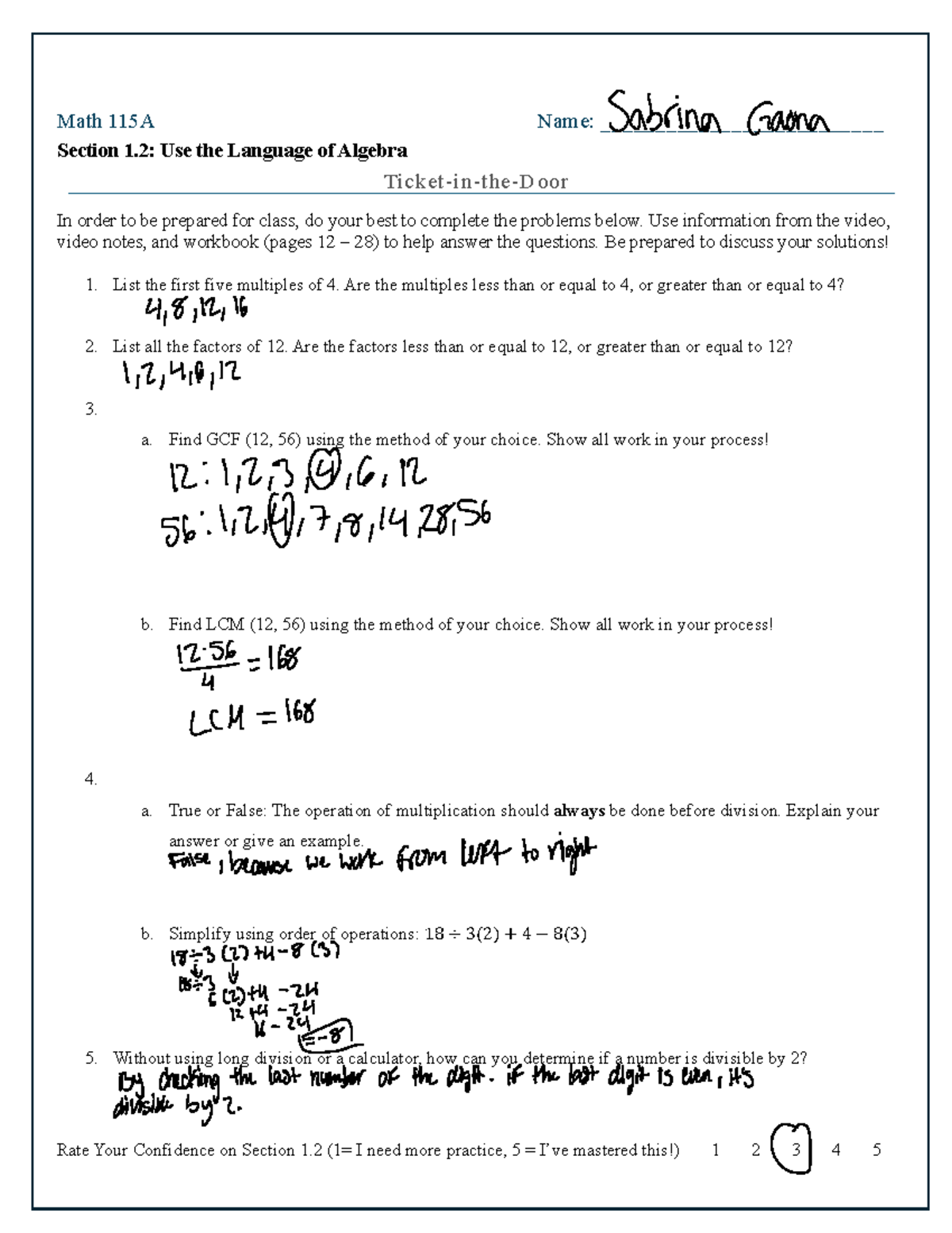 Math 115A: Section 1.2 - Algebra Language & Problem Solving - Studocu