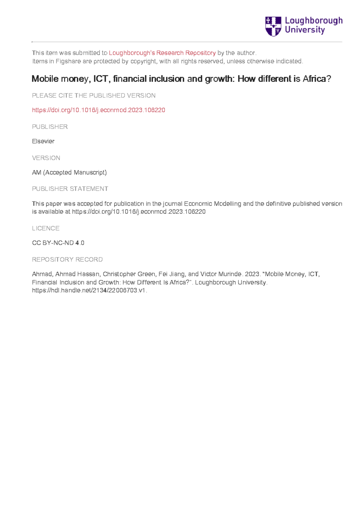 Mobile Money and ICT: Financial Inclusion Impact in Africa - Accepted ...