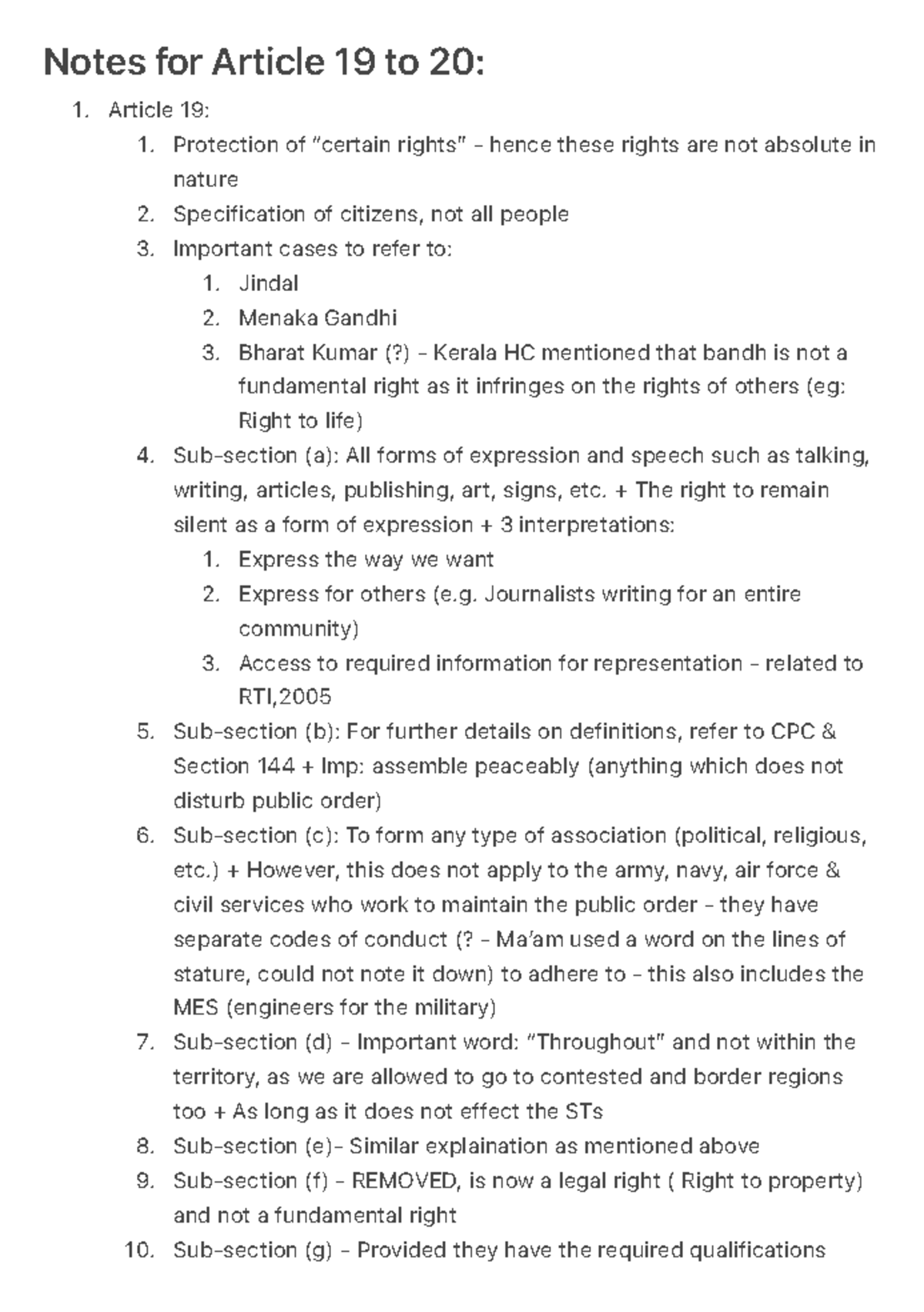 Notes for Article 19 to 20 - 1. 1. 2. 3. 1. 2. 3. 4. 1. 2. 3. 5. 6. 7 ...