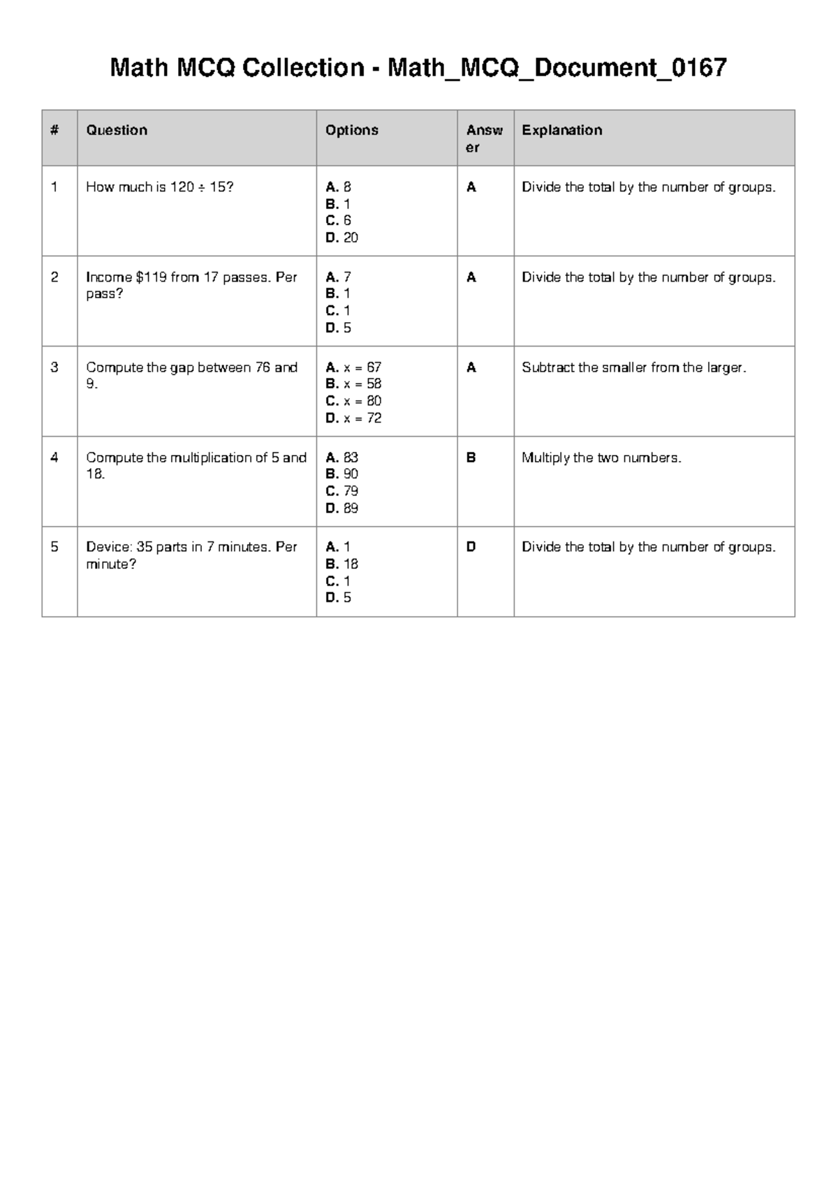 Math MCQ Collection - Math_MCQ_Document_0167 - Studocu