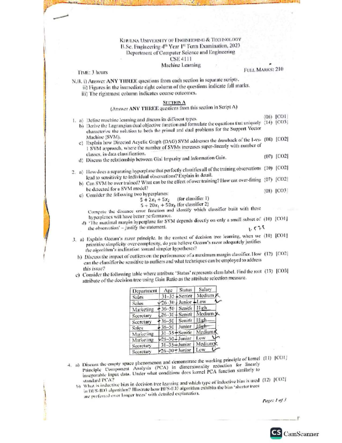 CSE 4211 Machine Learning Final Exam Question Bank - Studocu