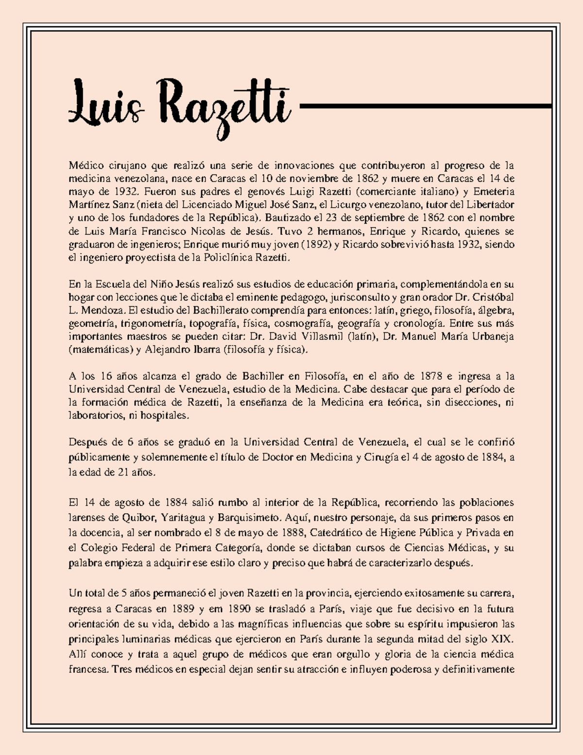 Luis Razetti: Innovaciones Médicas en Venezuela (Resumen y Bibliografía ...