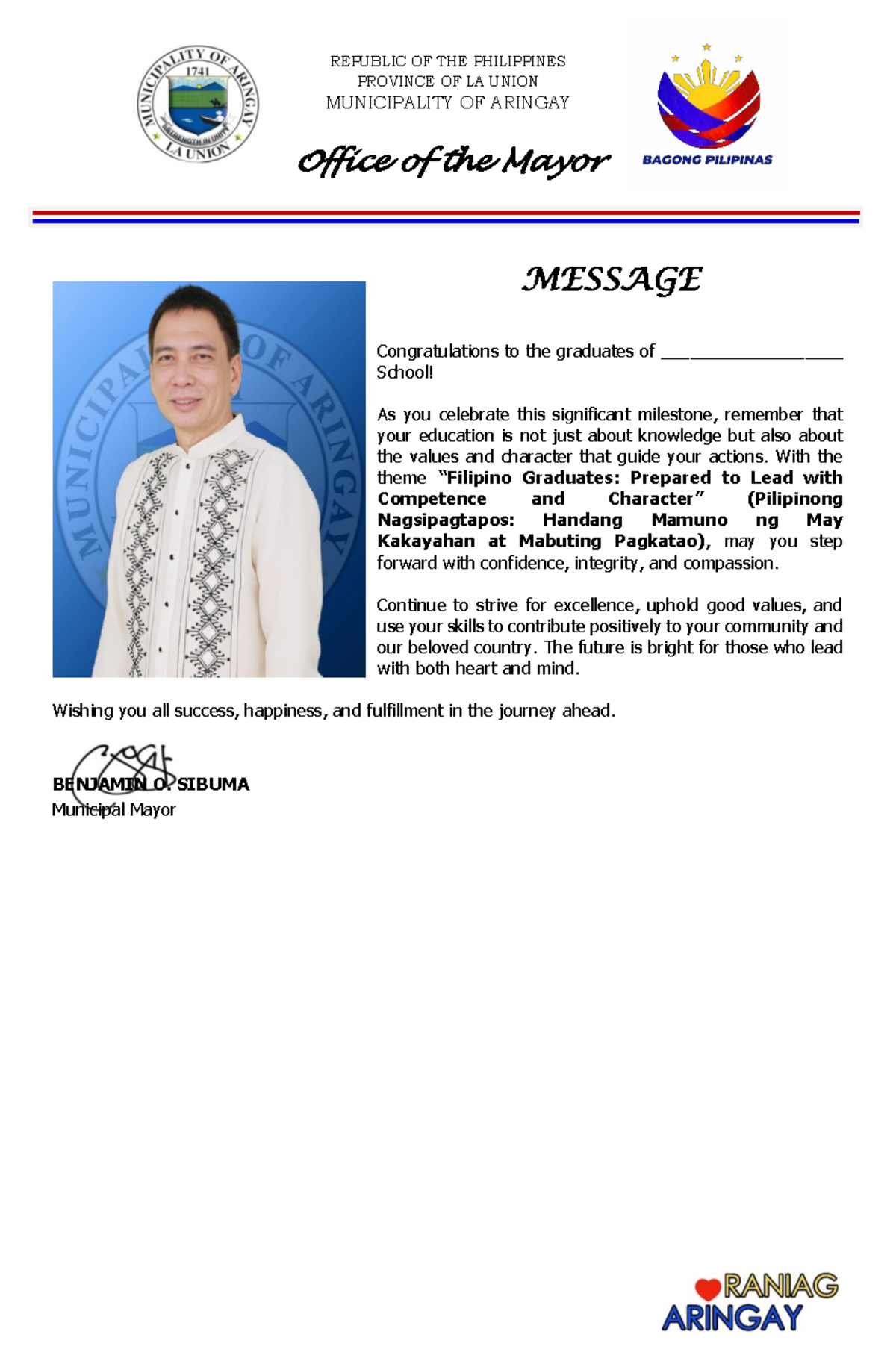 Message from the Mayor for Graduation Ceremony - Studocu