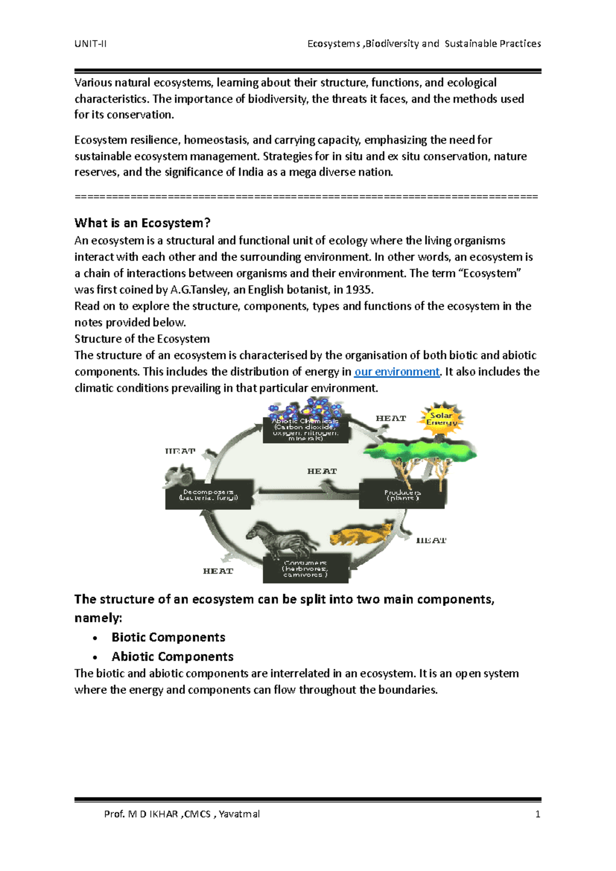 BCA EVS [UNIT-2]: Ecosystems, Biodiversity, and Sustainable Practices -  Studocu