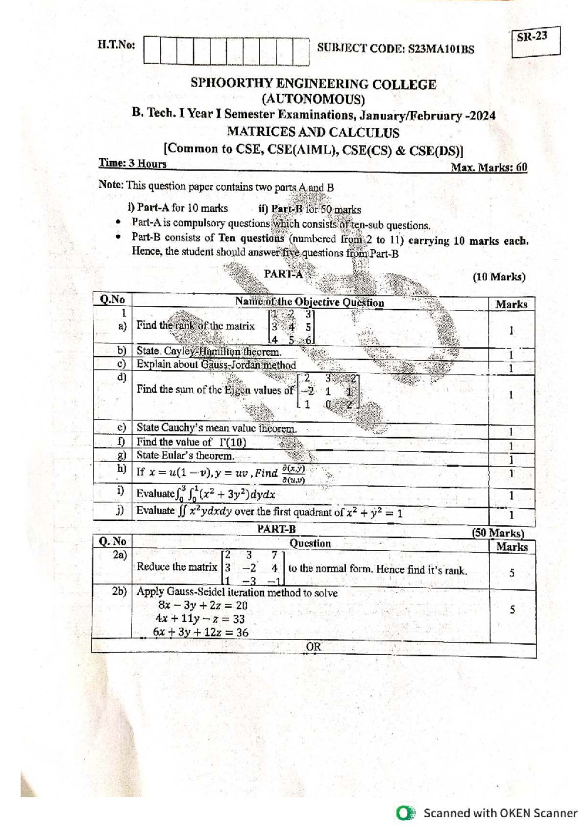 Matrices and Calculus Exam Notes - S23MA101BS - Studocu