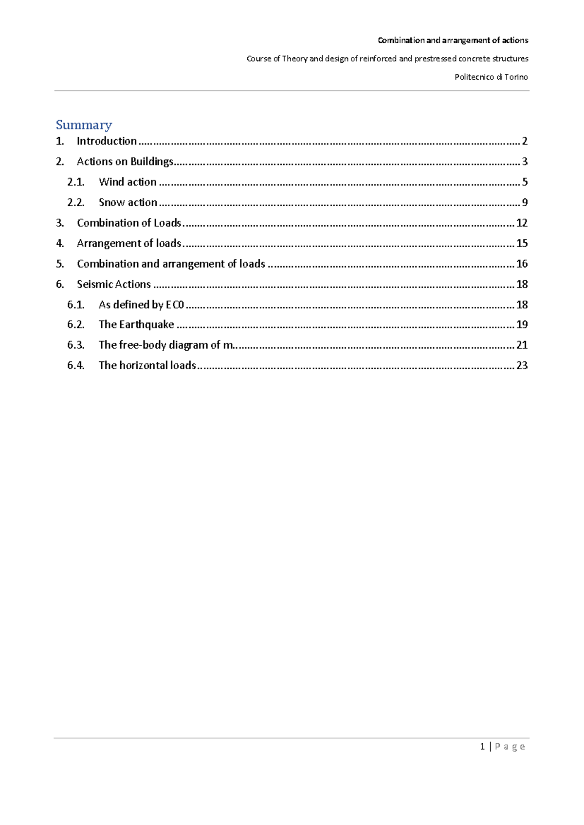 Combination and Arrangement of Actions in Reinforced Concrete ...