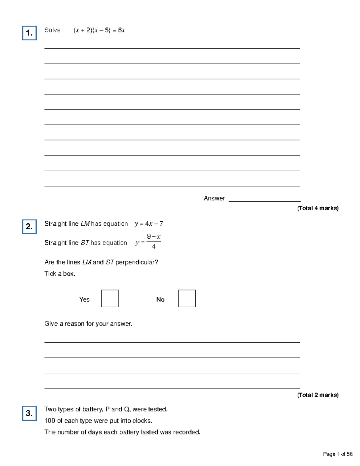 Maths Qs - Problem Set for Course Code MATH101 (Total Marks: 56) - Studocu