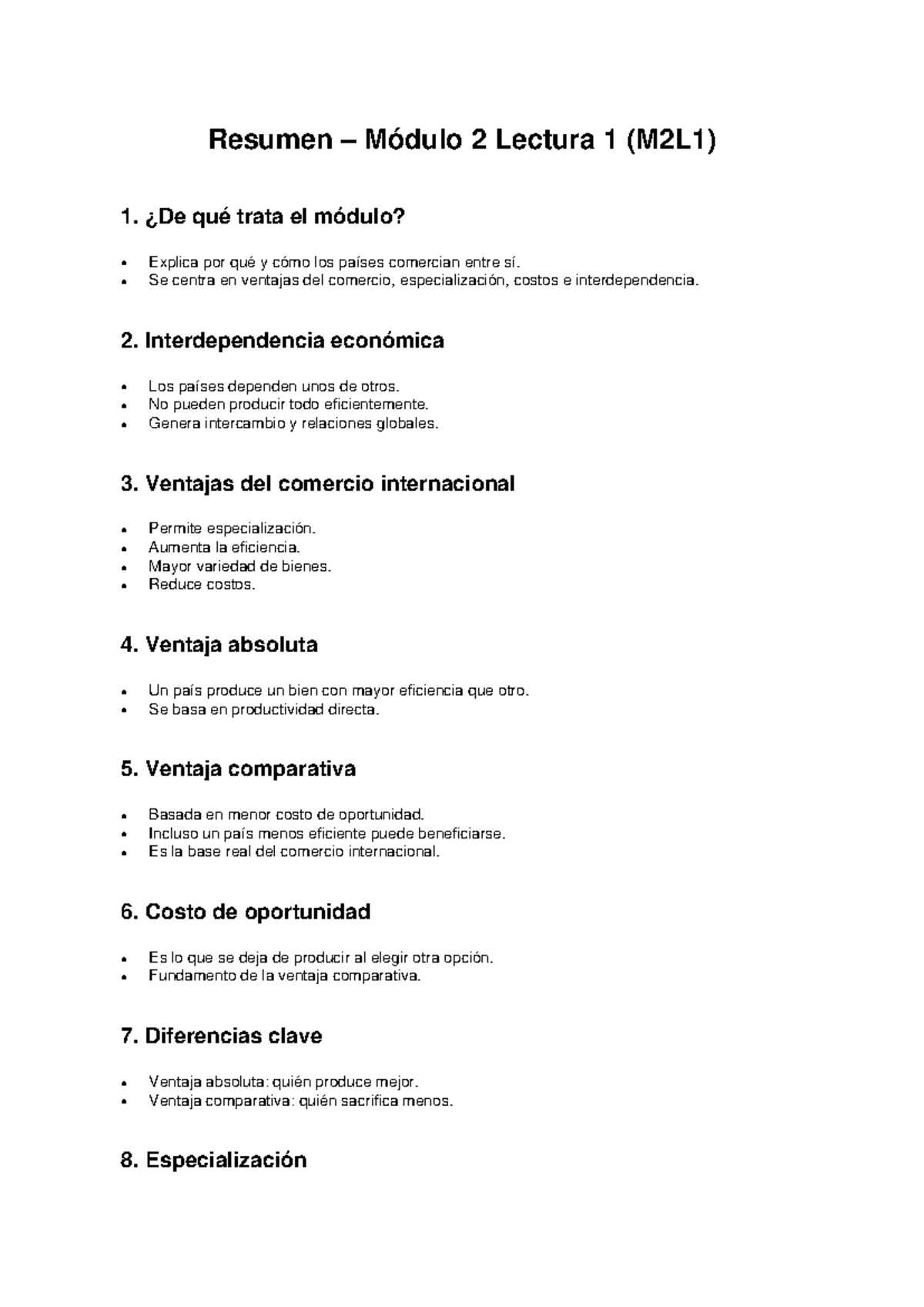 Resumen Módulo 2 Lectura 1 (M2L1): Comercio Internacional y Ventajas ...