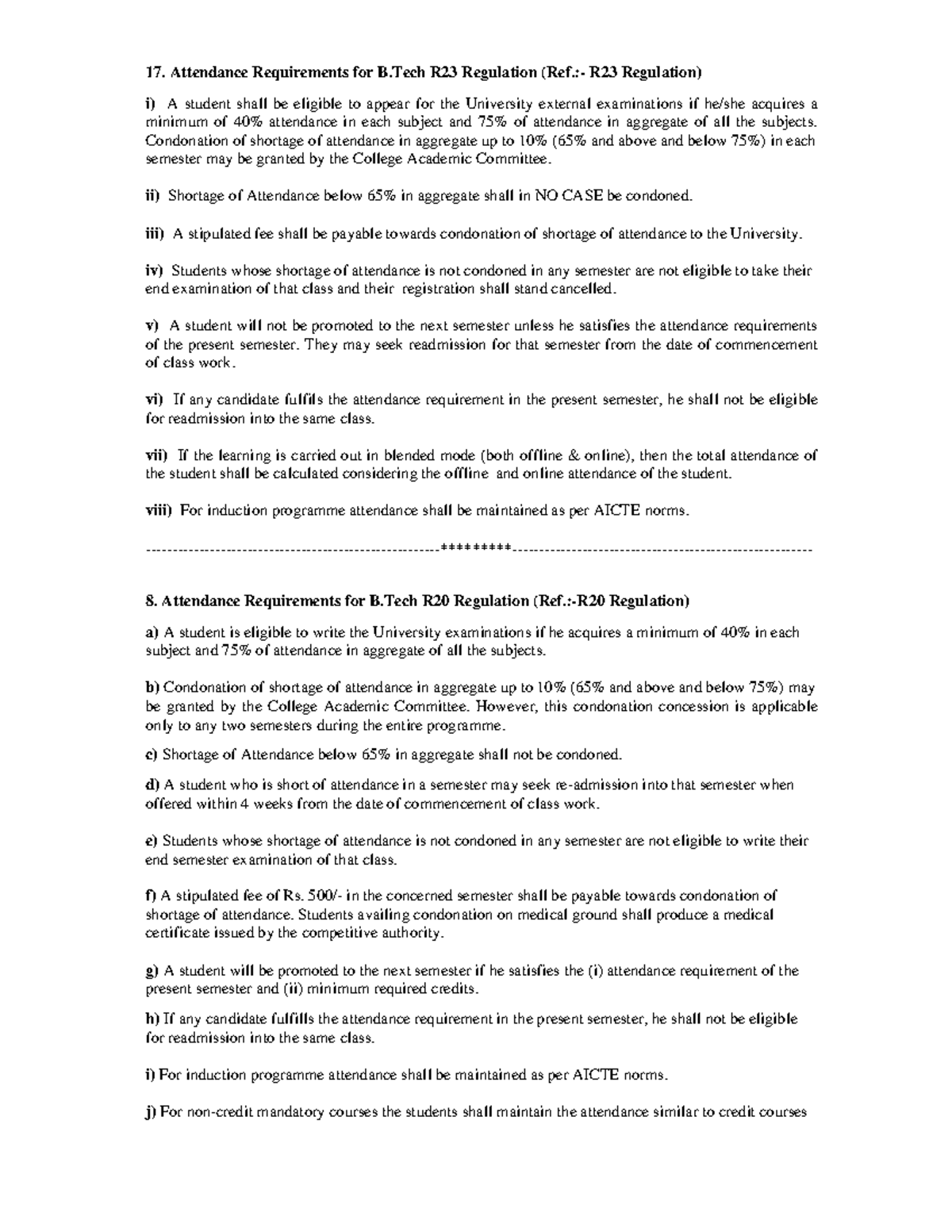 Attendance Requirements for B.Tech R23 Regulation: Key Guidelines - Studocu