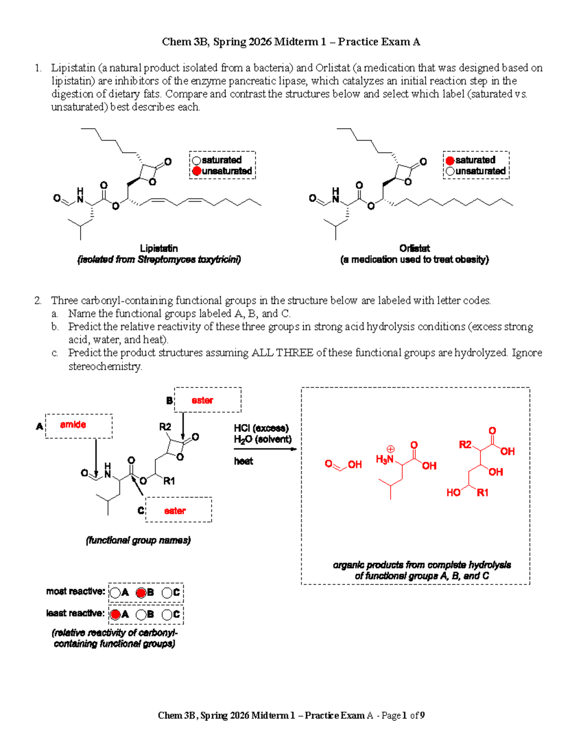Chem 3B, Spring 2026 Midterm 1 Practice Exam A Key - Studocu