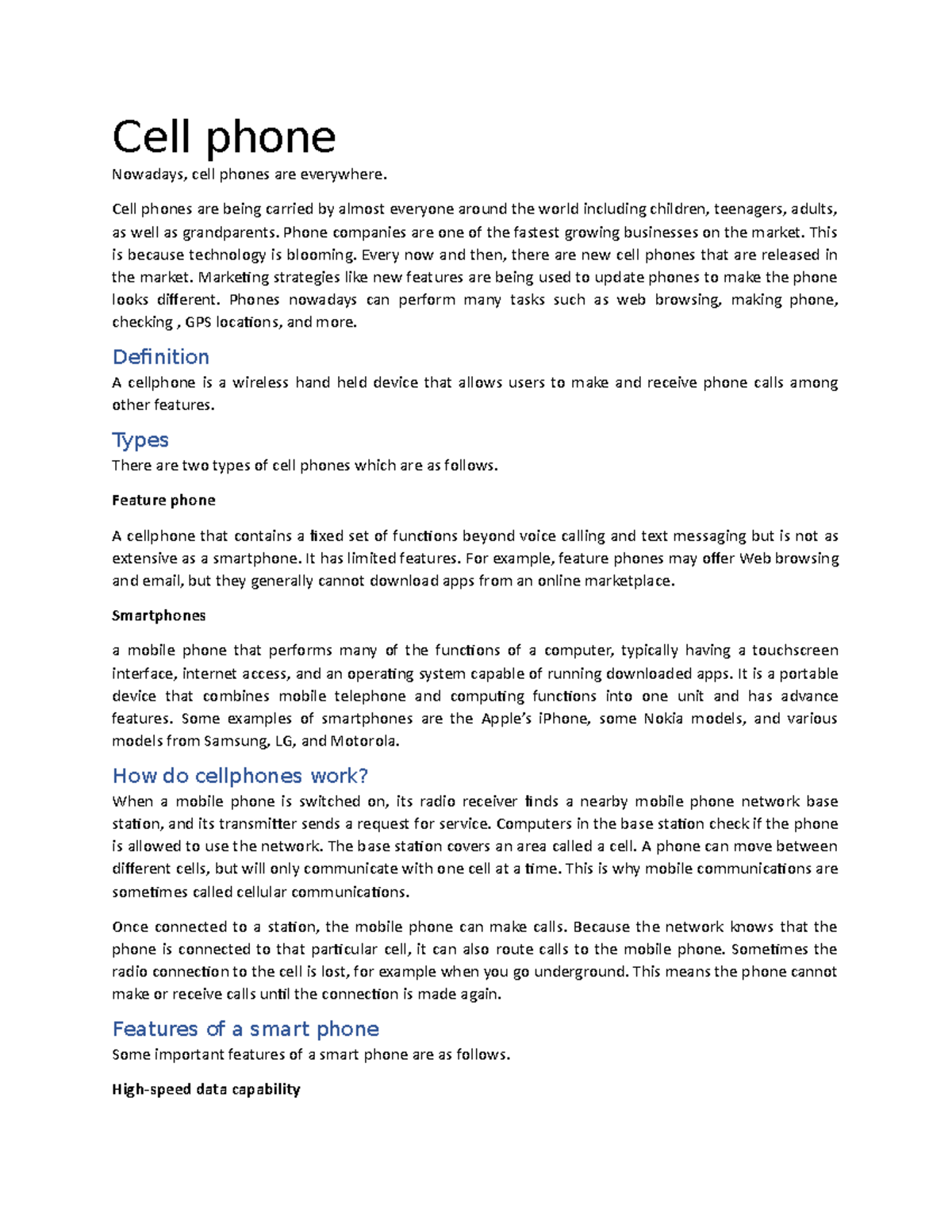 Cell Phones: Types, Features, and Functionality Explained - Studocu