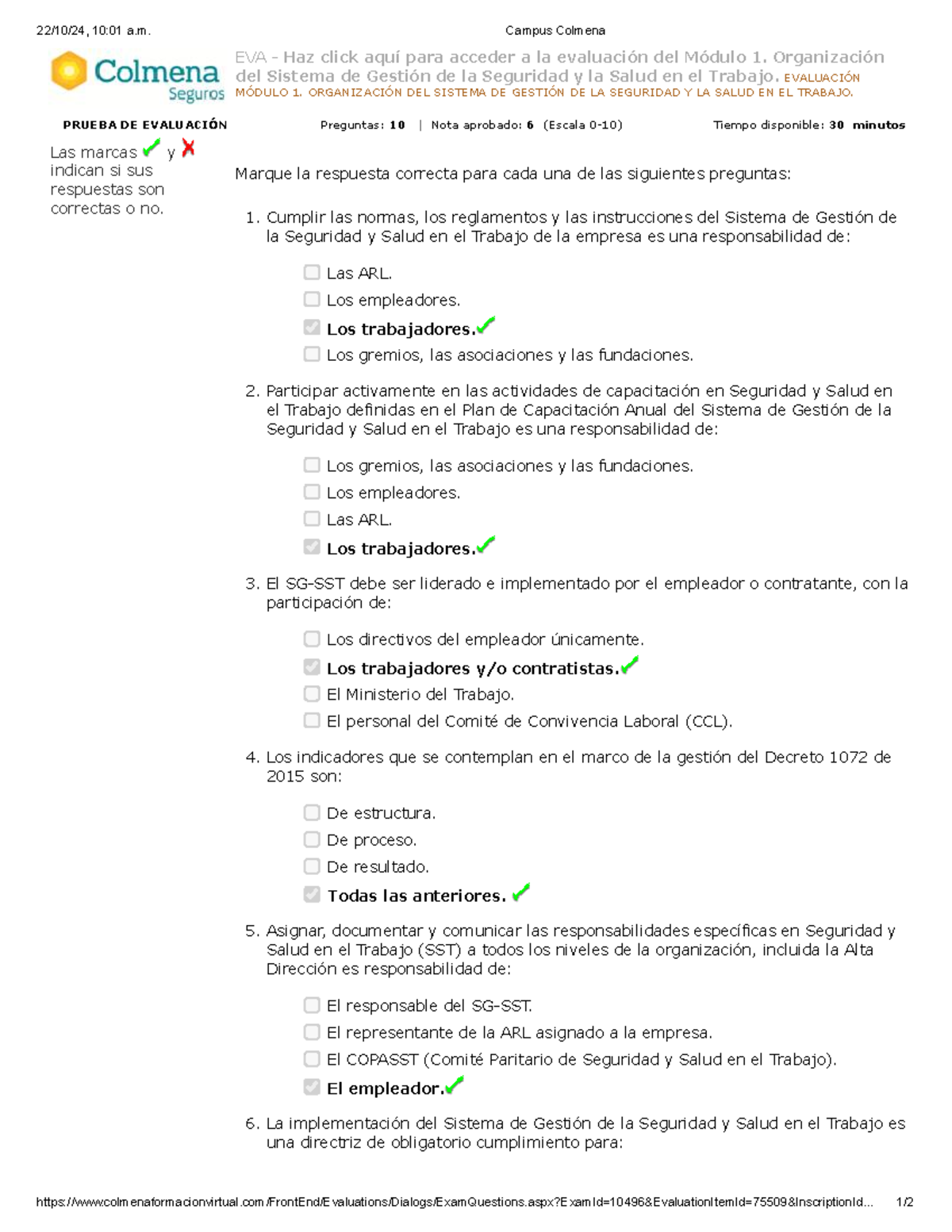 Evaluación del Módulo 1 y 3: Seguridad y Salud en el Trabajo - Curso ...