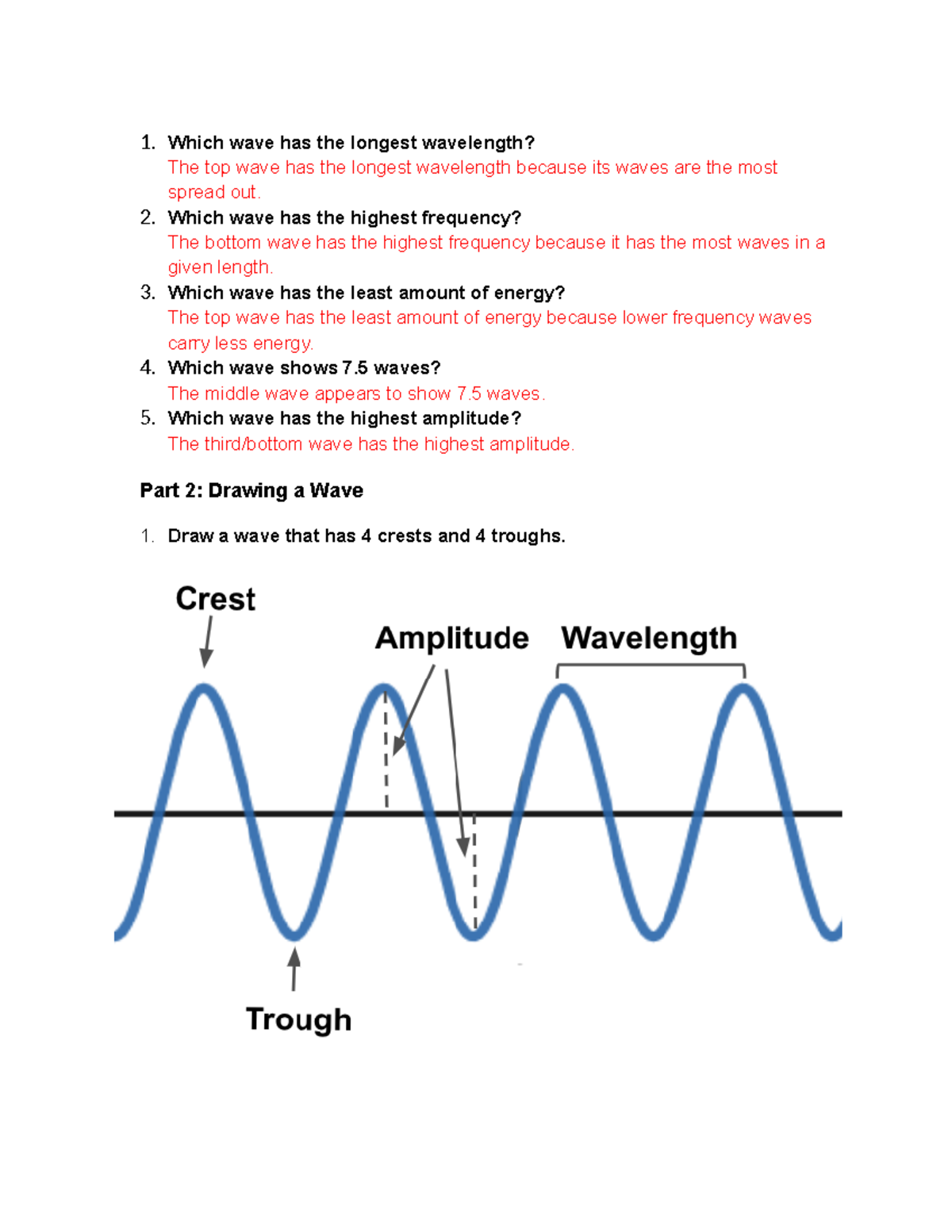 Wave Properties Activity - Which wave has the longest wavelength? The ...
