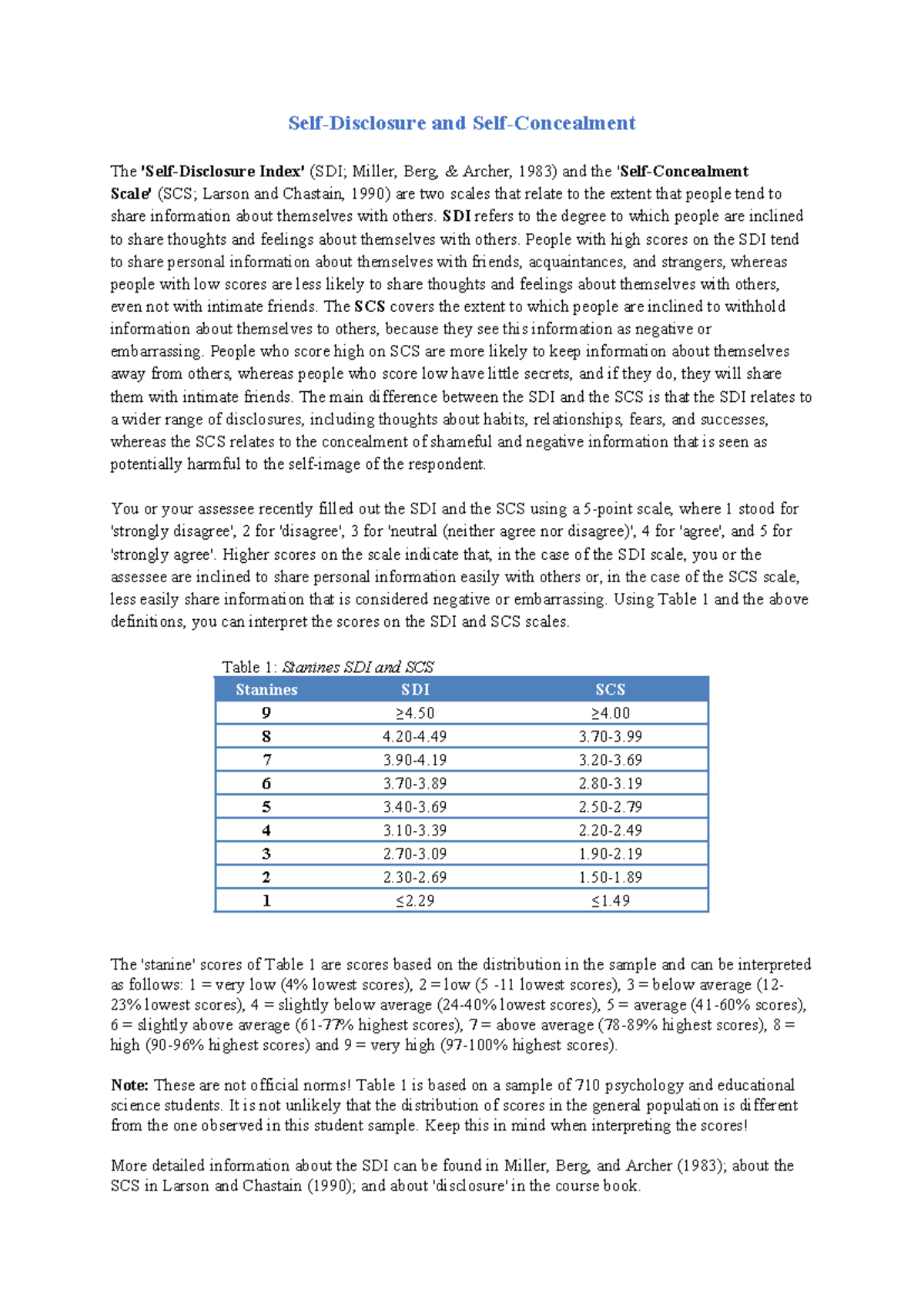 SDI-SCS ENG - Self-Disclosure Index and Self-Concealment Scale Manual ...