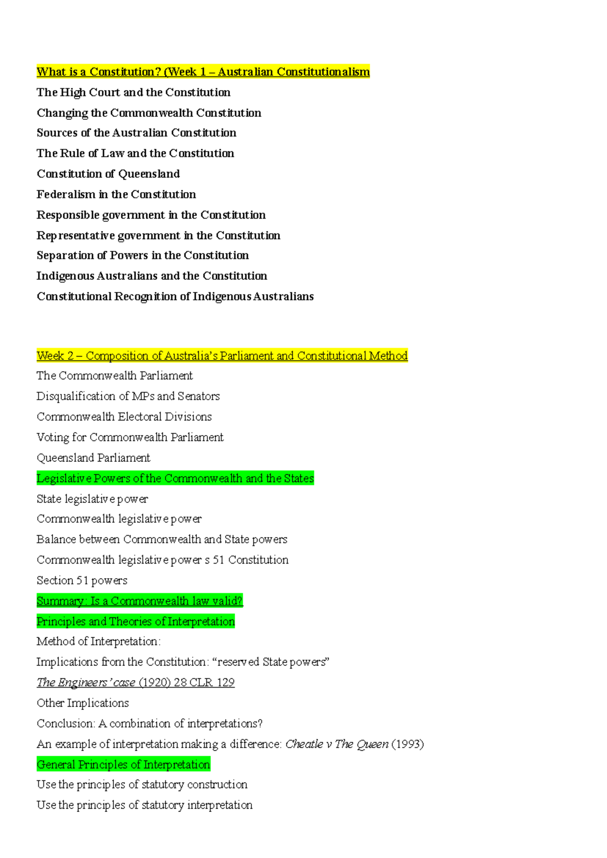Week 1-12 Overview of Australian Constitutional Law (LAW101) - Studocu