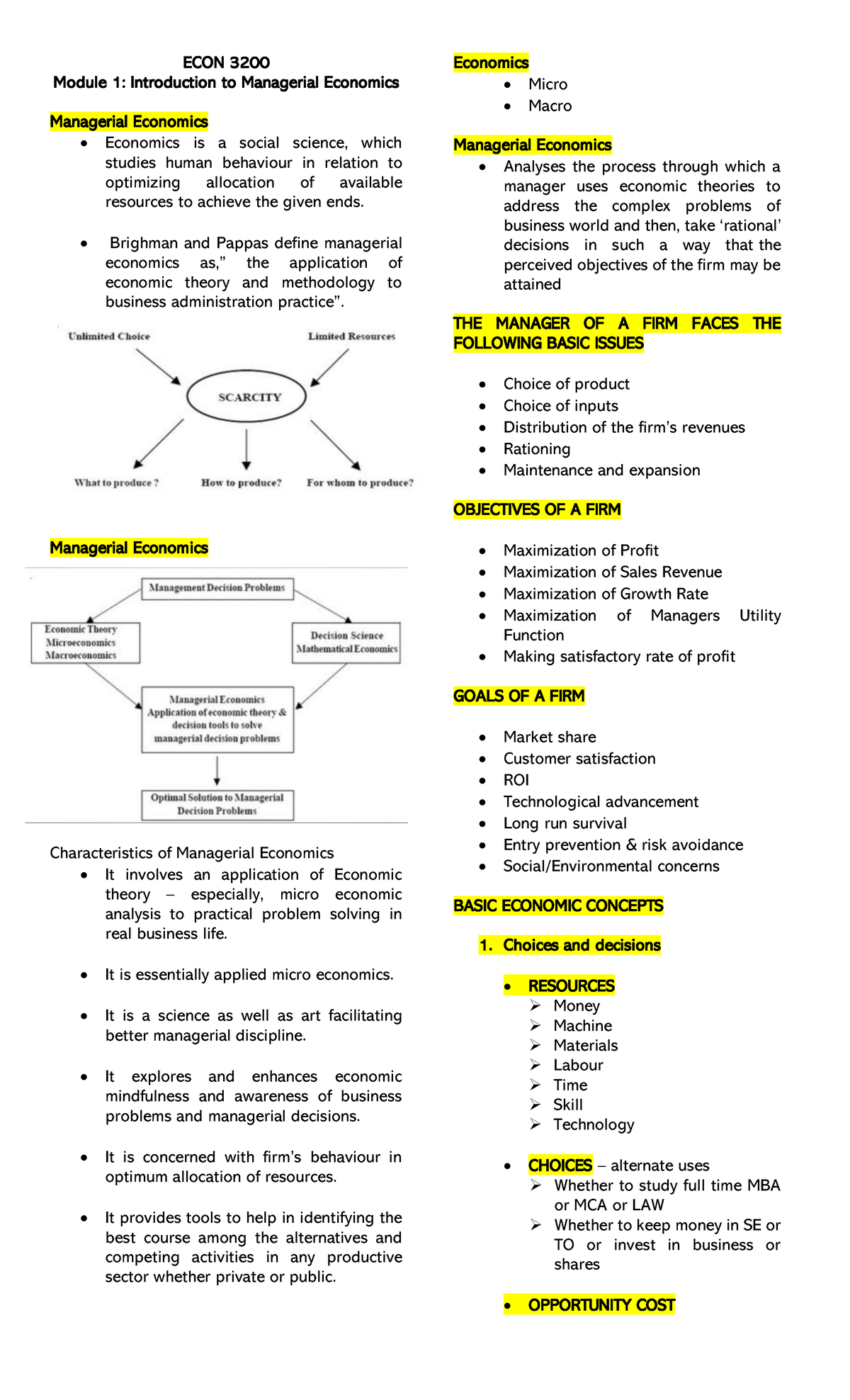 ECON 3200 Module 1 - Introduction to Managerial Economics Review - Studocu