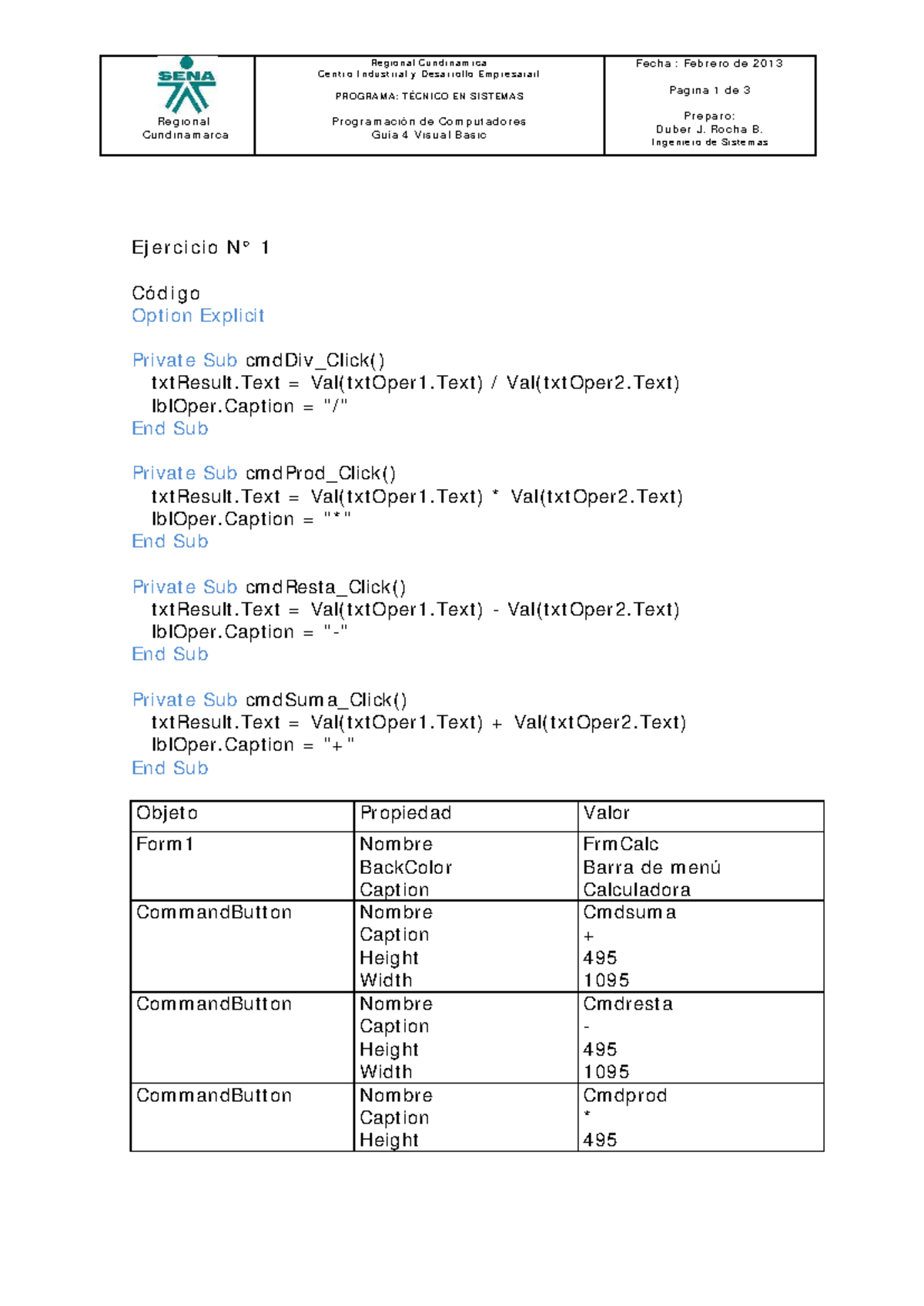 Guía 4: Ejercicios de Visual Basic - Programa Técnico en Sistemas - Studocu