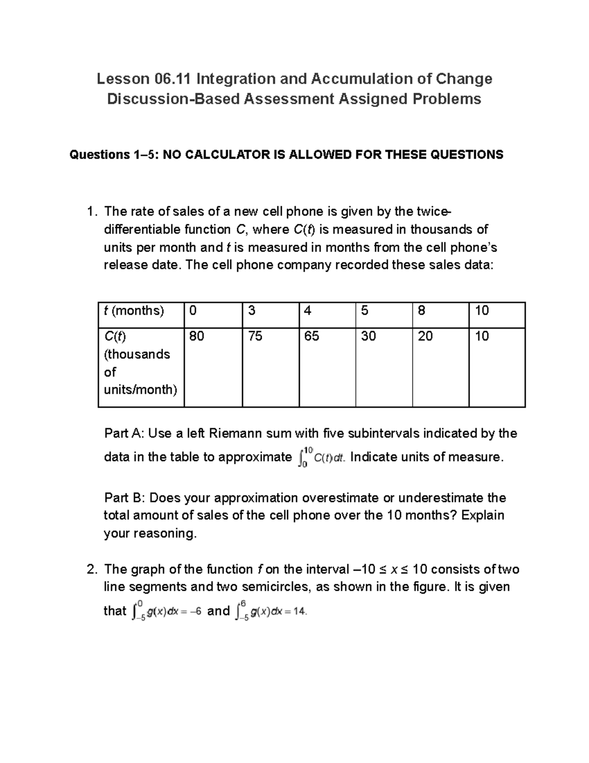 06 11 01 Lesson: Integration and Accumulation of Change Problems - Studocu
