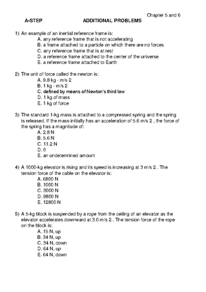 Chapter 2 additional Problems - ADDITIONAL PROBLEMS CHAPTER 2 1. A car ...