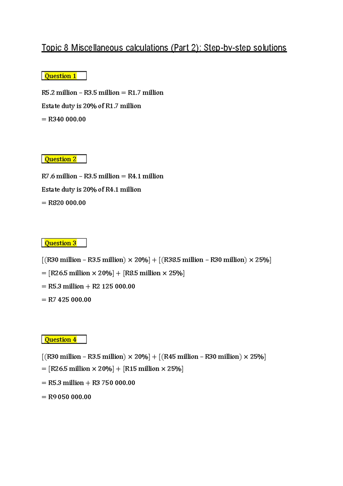Topic 8 Miscellaneous Calculations (Part 2): Step-by-Step Solutions ...