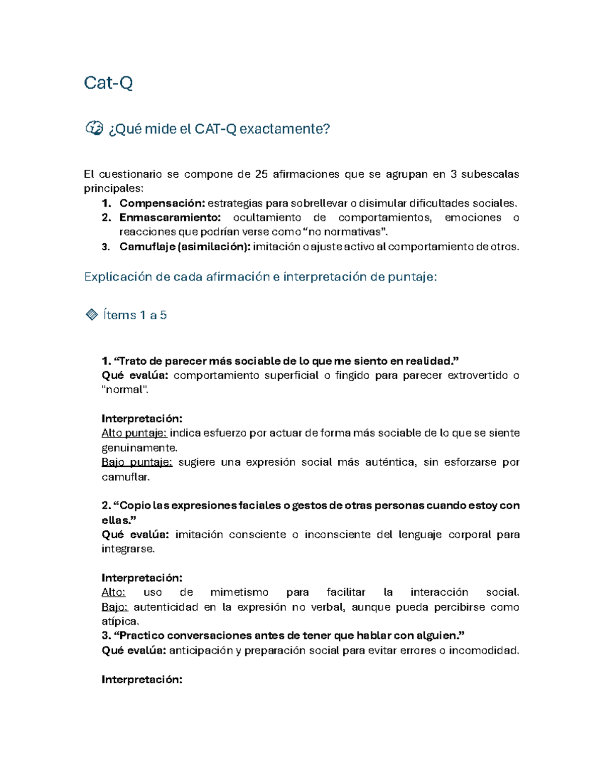 Cat-Q - Descripción del Cuestionario de Camuflaje de Rasgos Autistas ...