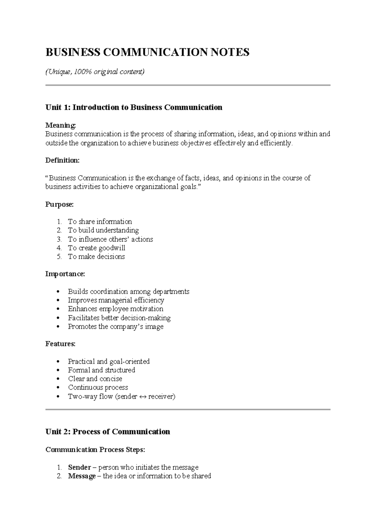 BUSINESS COMMUNICATION NOTES (BCM101) - Comprehensive Overview - Studocu