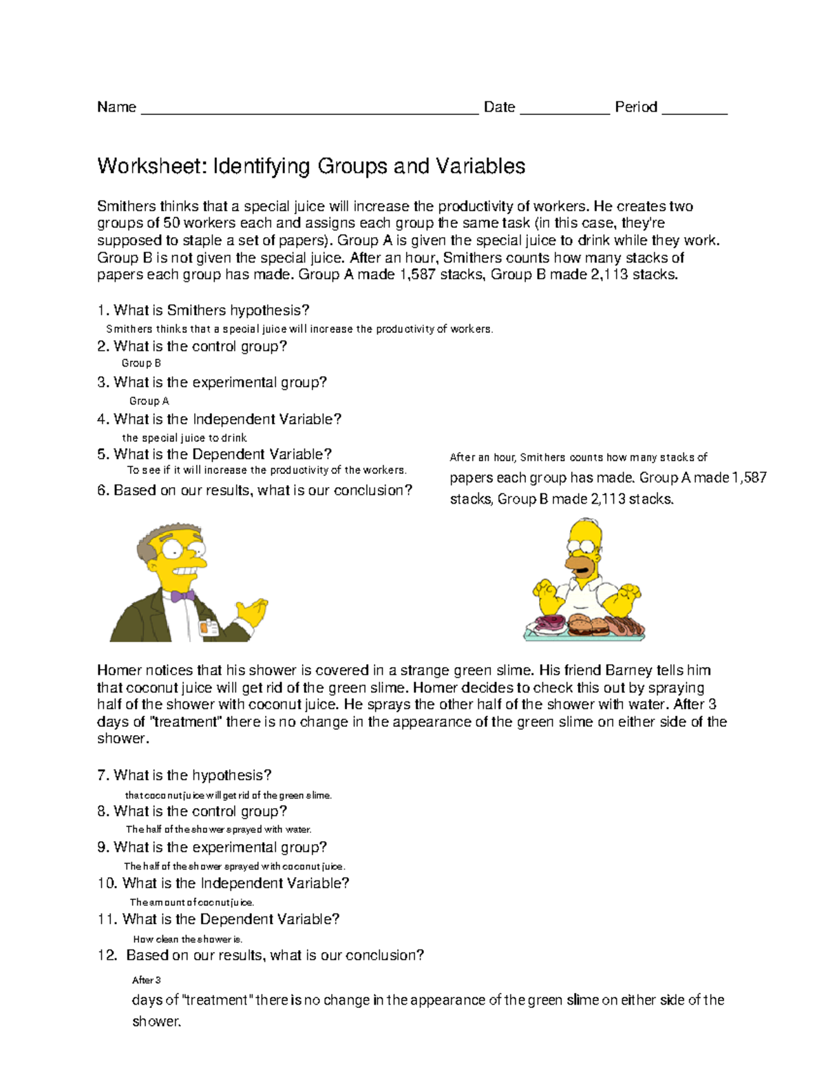 Scientific Method Identifying Variables Worksheet Answers