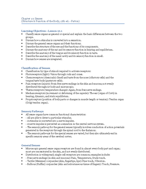 Outline: Chapter 5 Organ Systems Overview and Functions (BIO 101) - Studocu
