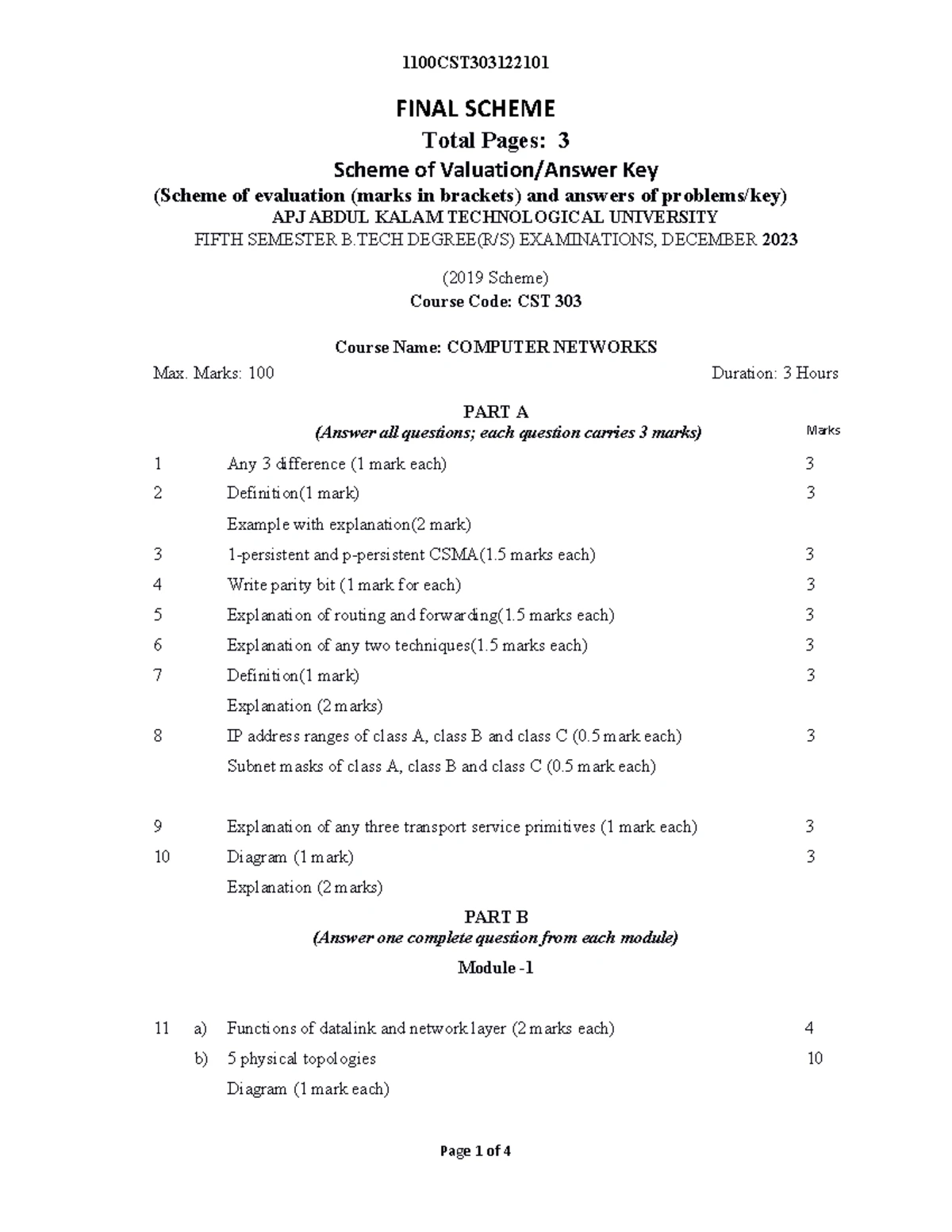 CST395- Scheme 2023 - FINAL SCHEME Total Pages: 4 Scheme of Valuation ...
