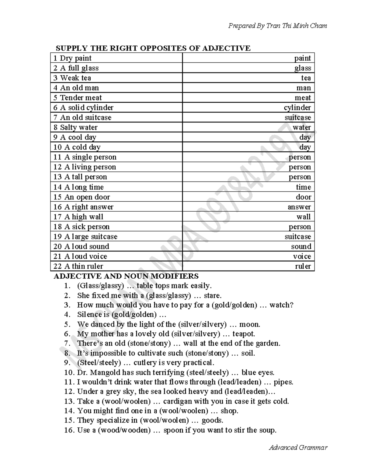 Opposite Adjectives - Advanced Grammar (SUPPLY THE RIGHT OPPOSITES ...