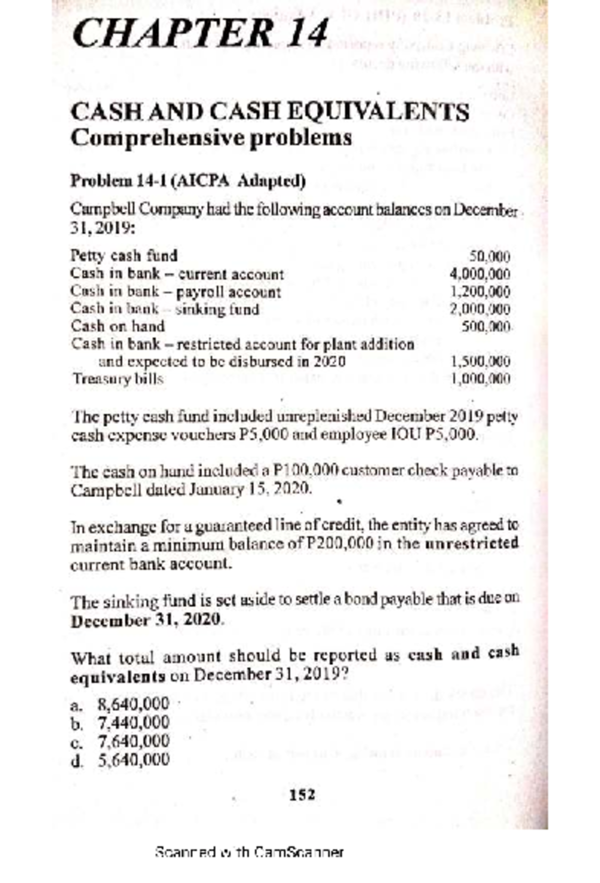 CHAPTER 14 (Volume 1) CASH AND CASH EQUIVALENTS Comprehensive Problems ...
