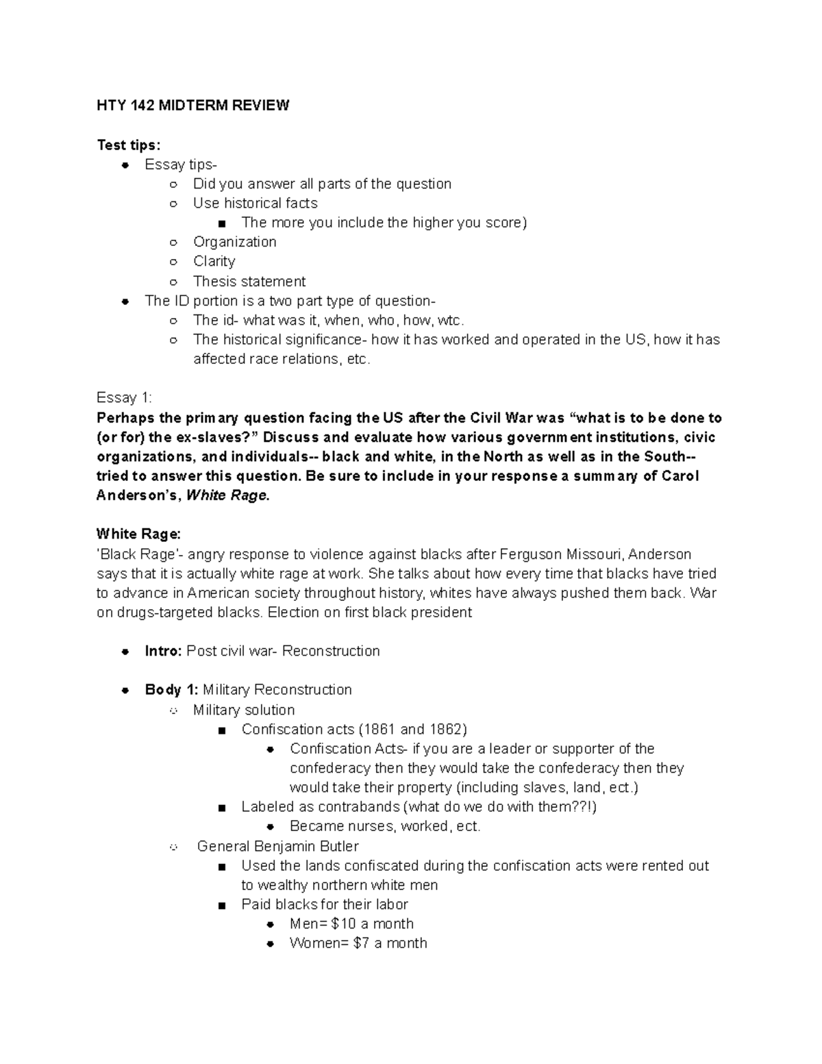 HTY 142 Midterm Exam Study Notes: Key Topics & Concepts - Studocu