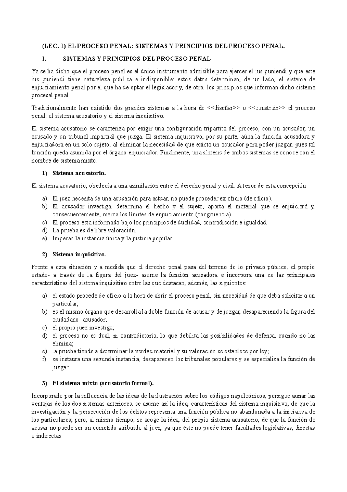 Derecho Procesal II Apuntes - (LEC. 1) EL PROCESO PENAL: SISTEMAS Y ...
