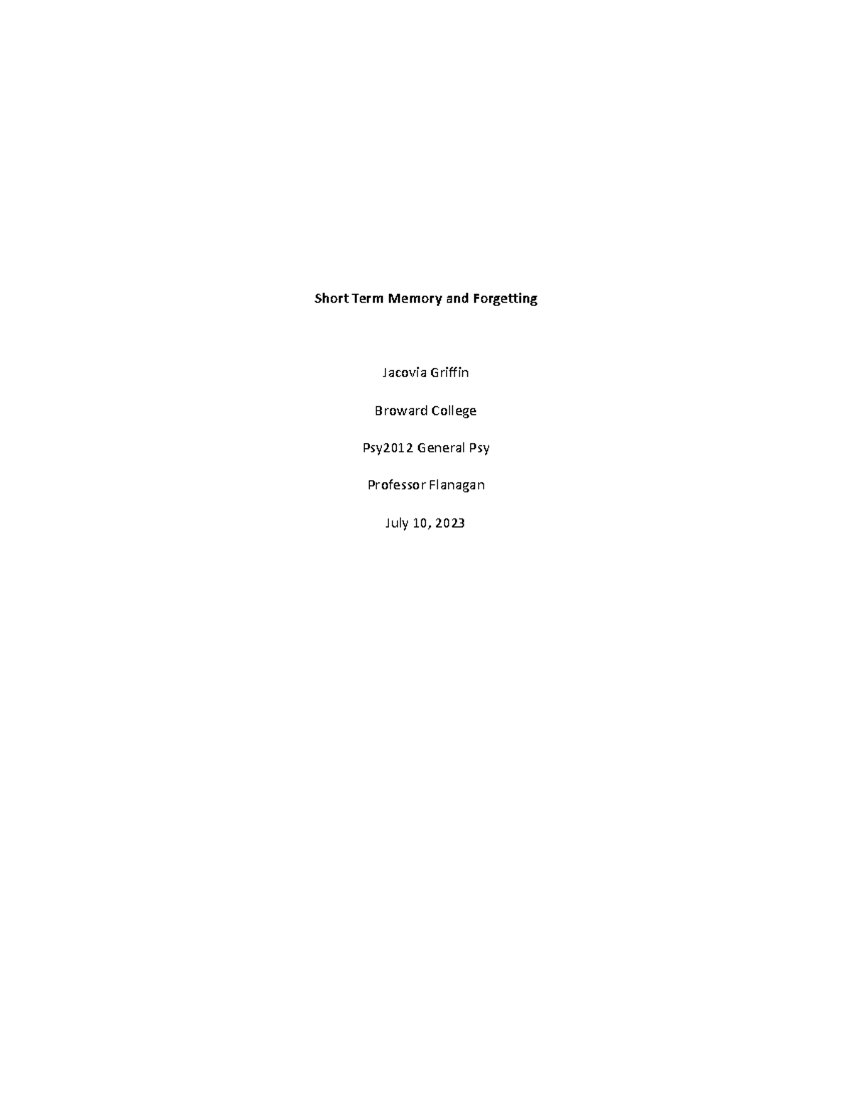 Psy2012 Unit 5 Assignment: Short Term Memory & Forgetting Insights ...