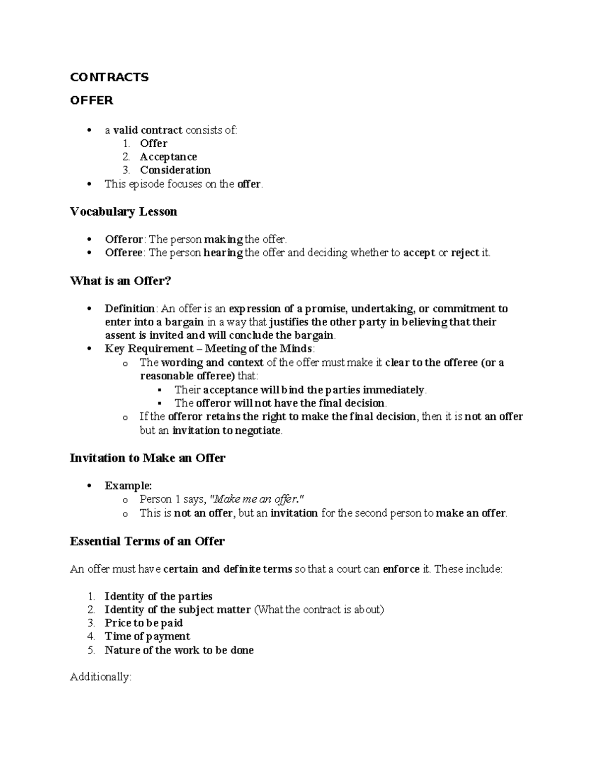 CONTRACTS 101: Understanding Offers, Acceptance, and Consideration ...