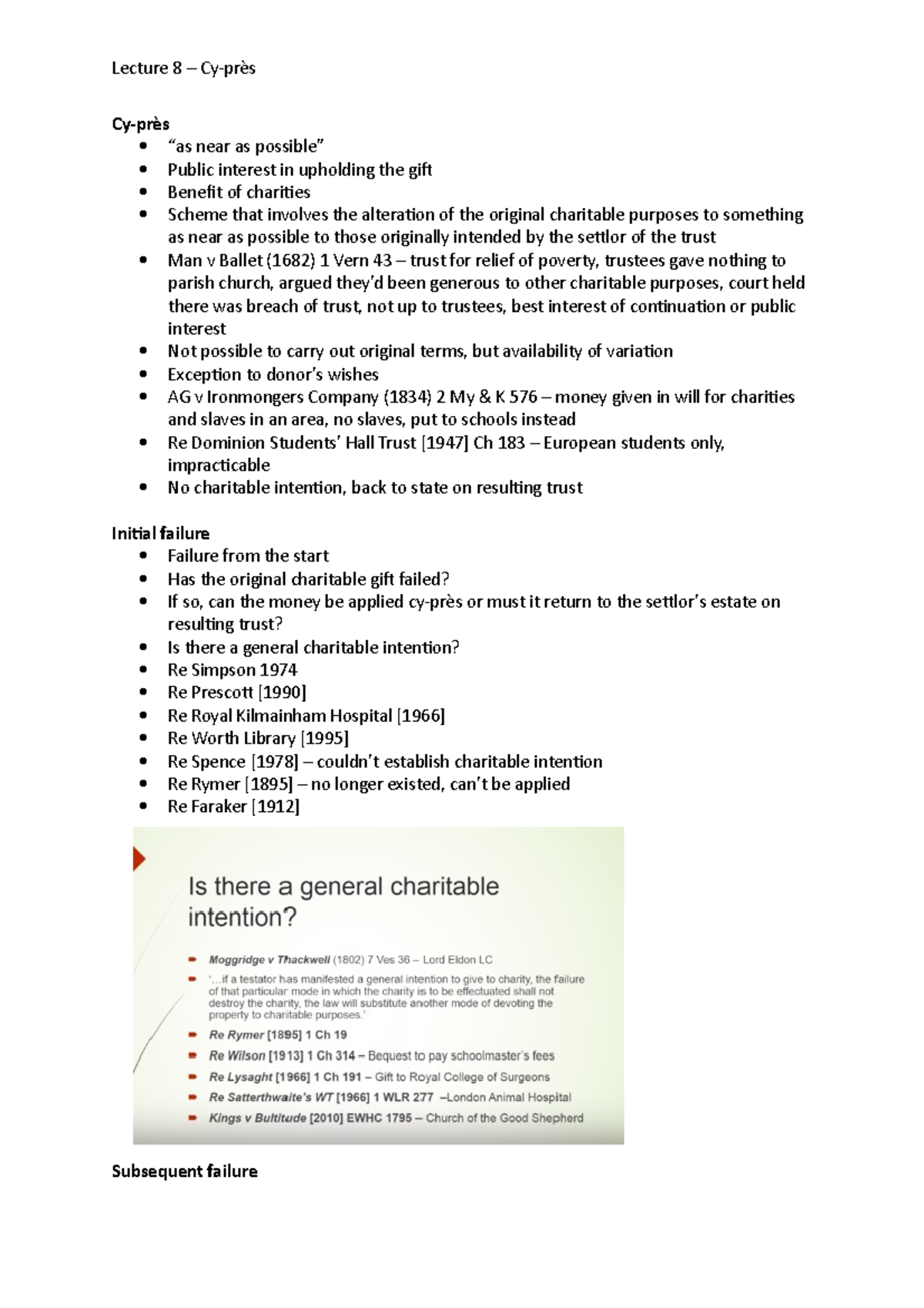 Lecture 8: Cy-près Doctrine - Key Concepts & Case Summaries - Studocu