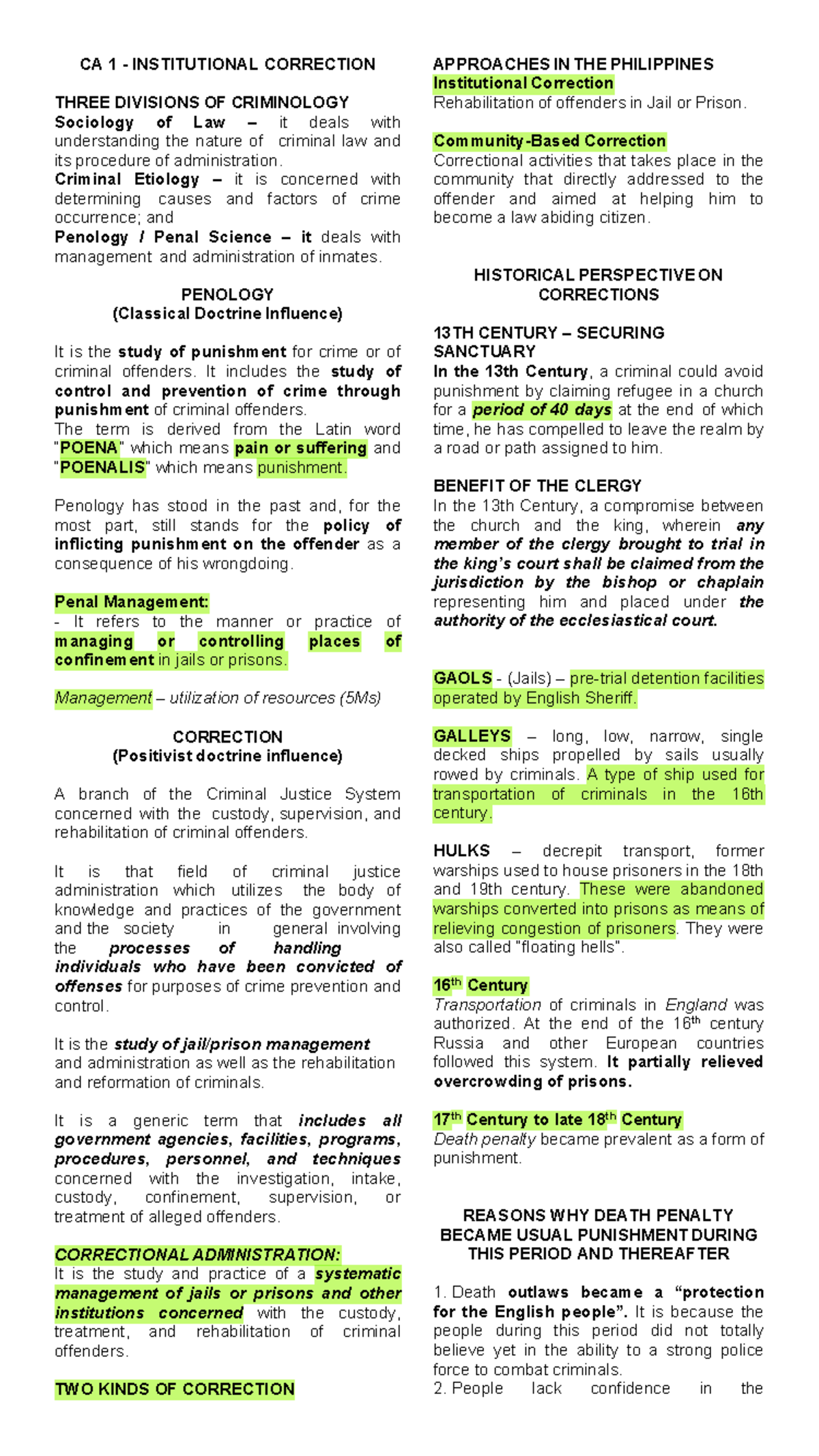 CA 1 - Institutional Correction: A Comprehensive Review of Criminology ...