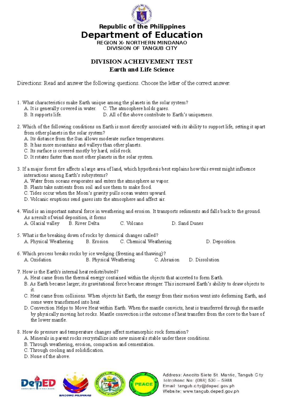 Earth and Life Science Final Exam Review (Course Code: ELS 101) - Studocu
