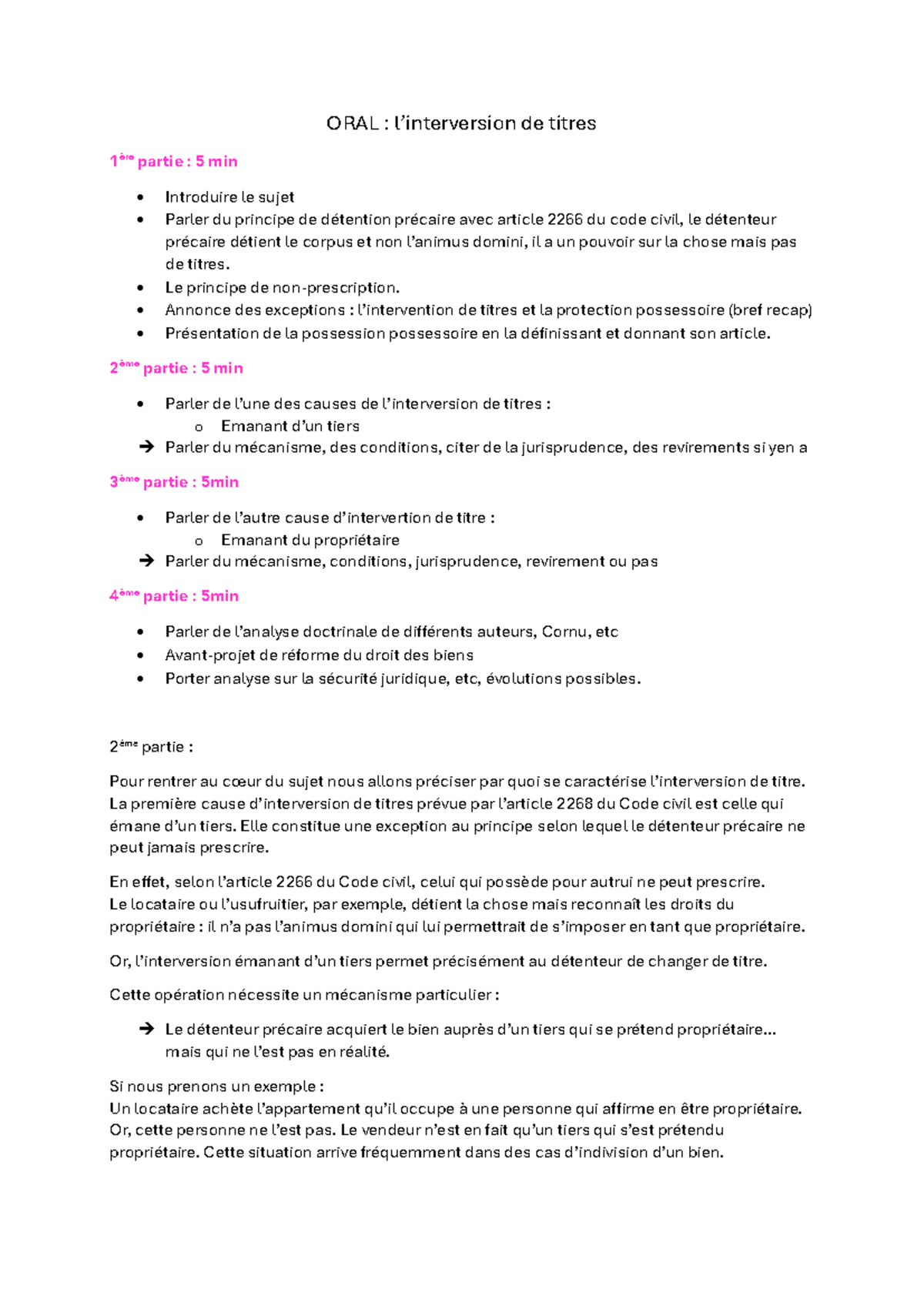 ORAL : Interversion de Titres et Détention Précaire en Droit Civil ...