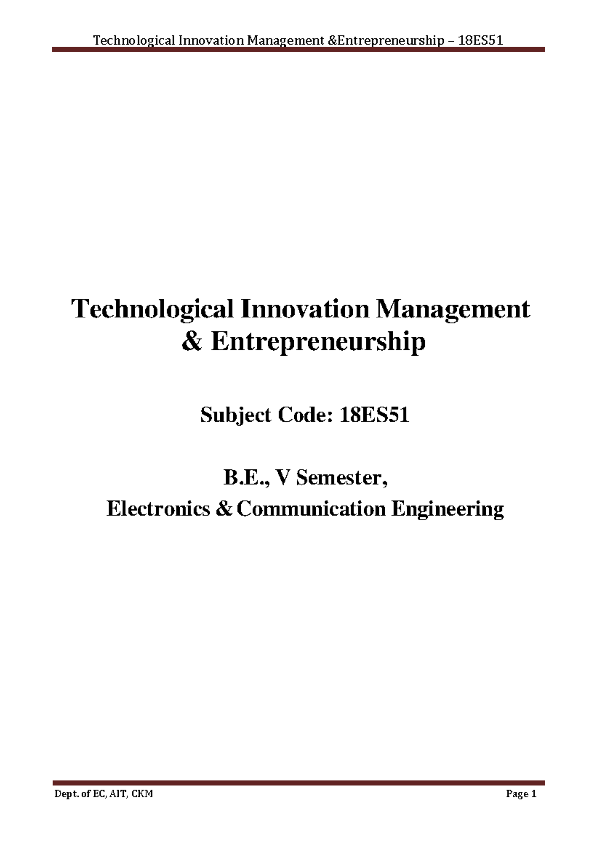 Module 1 - Introduction to Management in Technological Innovation (18ES ...