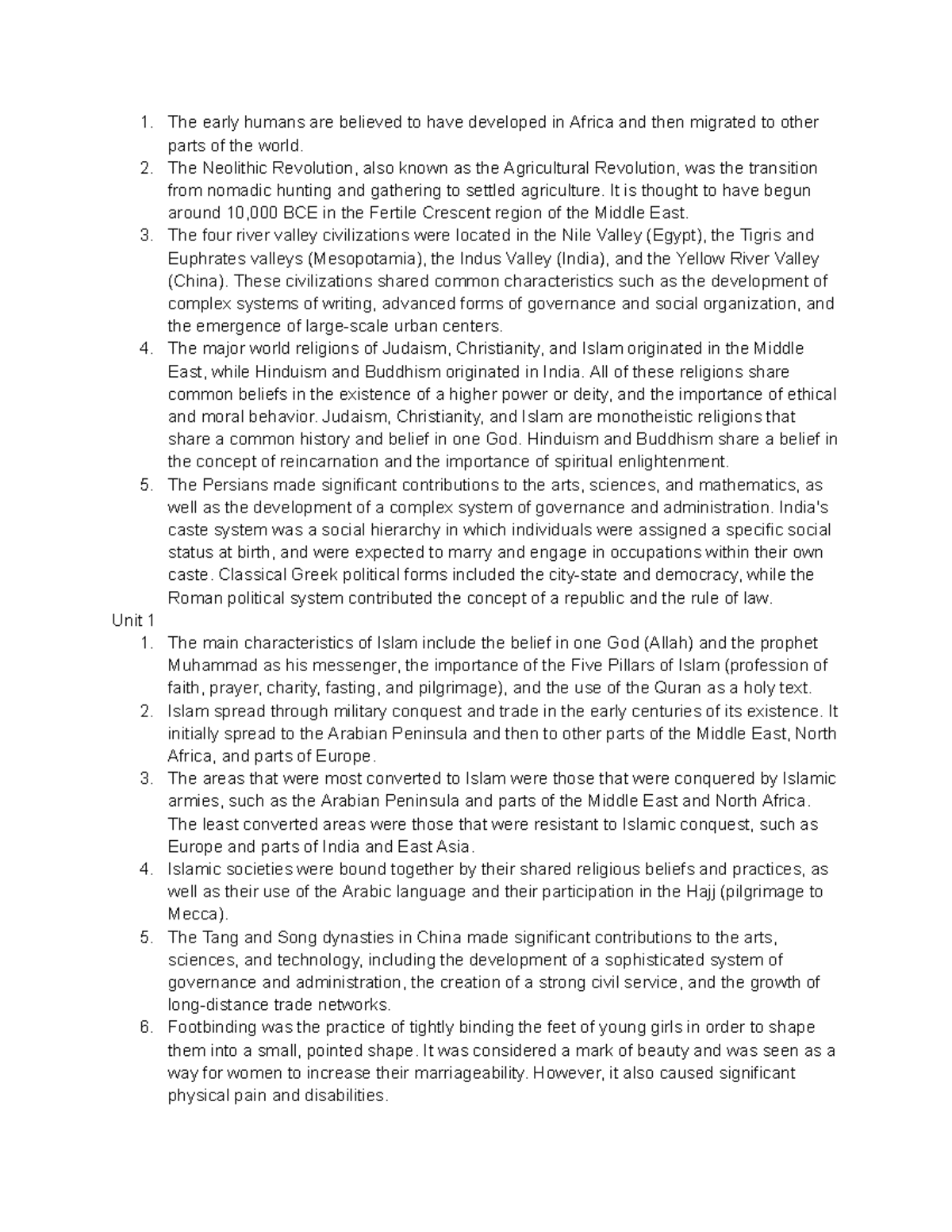 APWH Unit 1 and 2 Review: Key Events and Concepts in History - Studocu