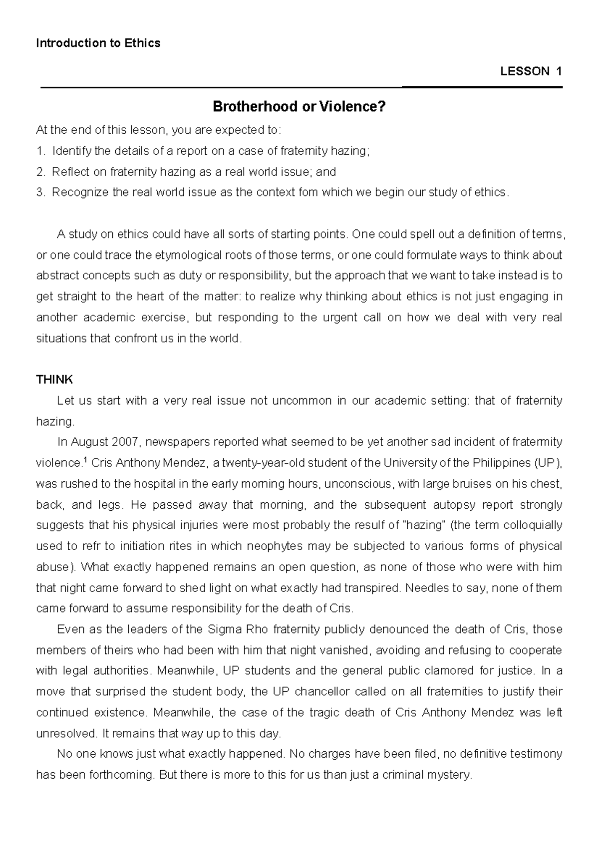 REX Introduction to Ethics - Introduction to Ethics LESSON 1 ...