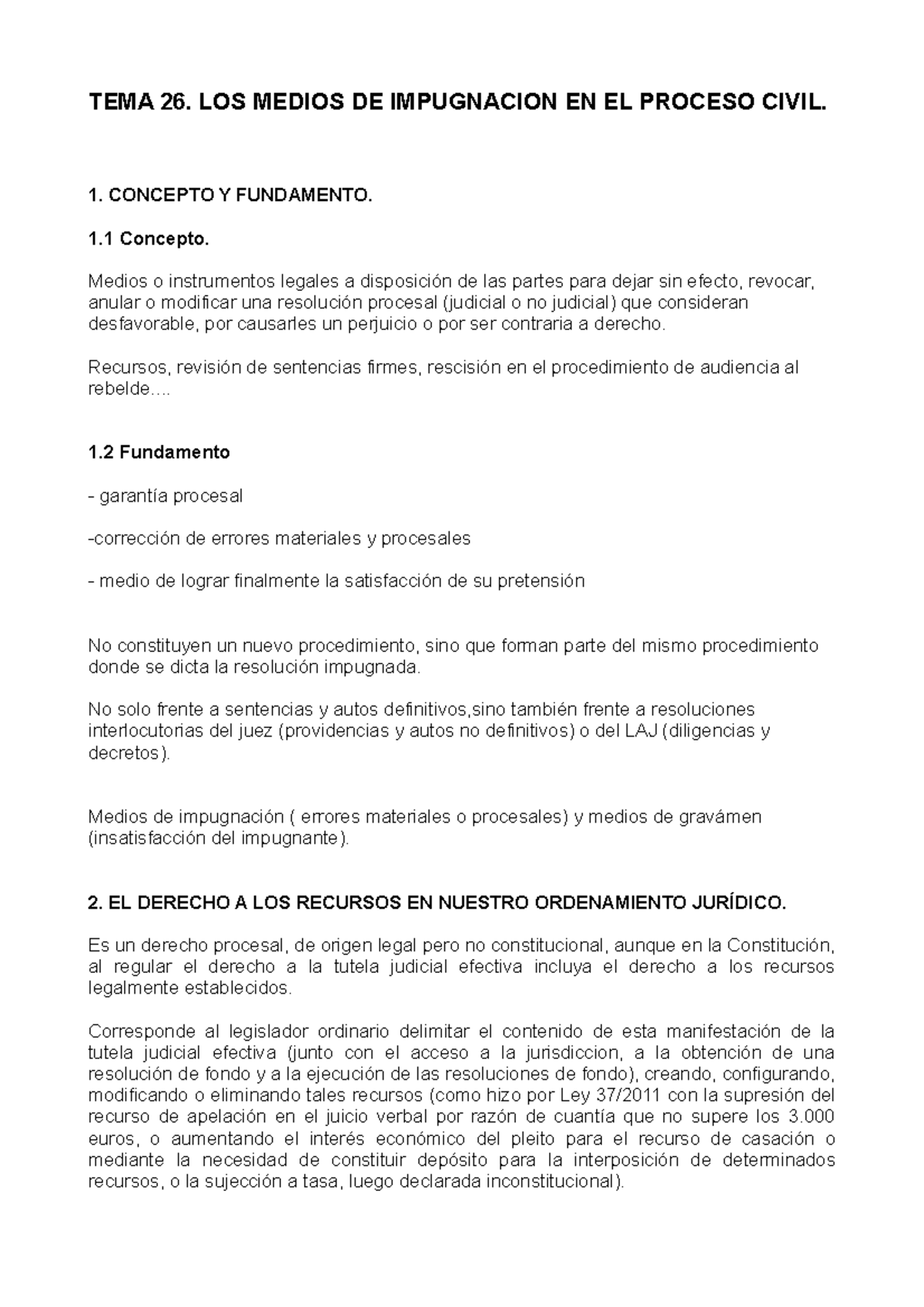 TEMA 26: MEDIOS DE IMPUGNACIÓN EN EL PROCESO CIVIL - CONCEPTOS Y ...