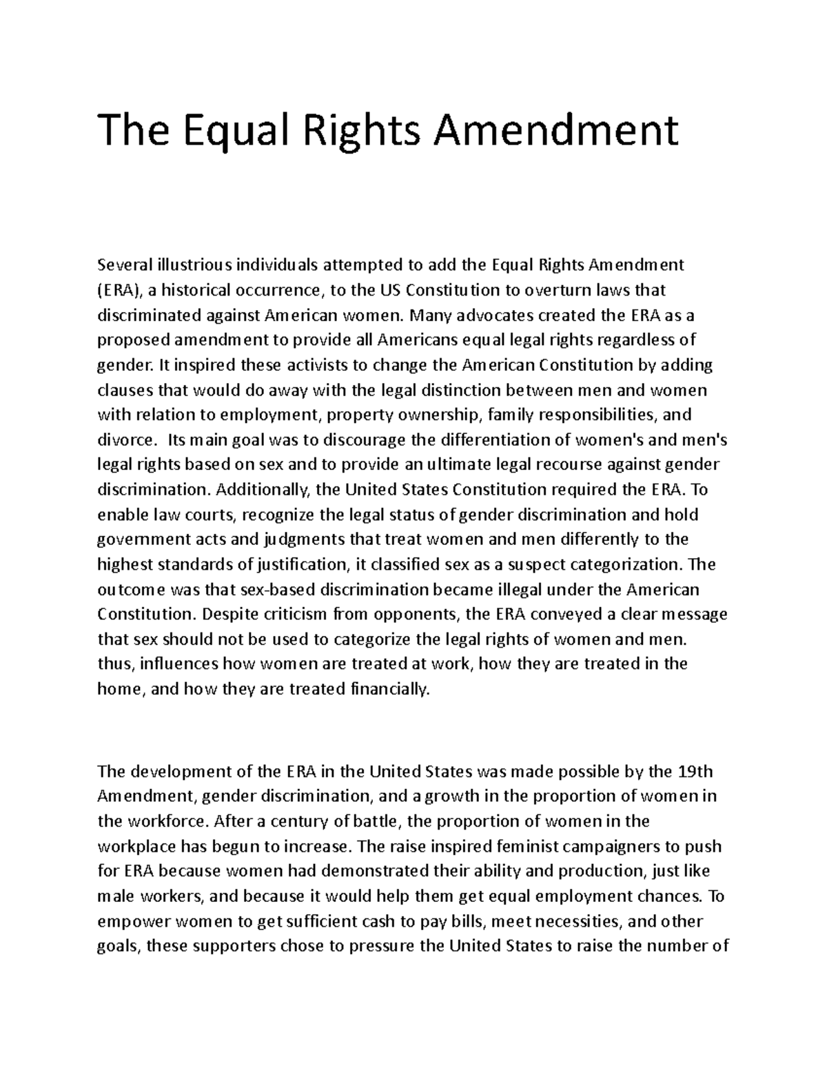 The Equal Rights Amendment - The Equal Rights Amendment Several ...